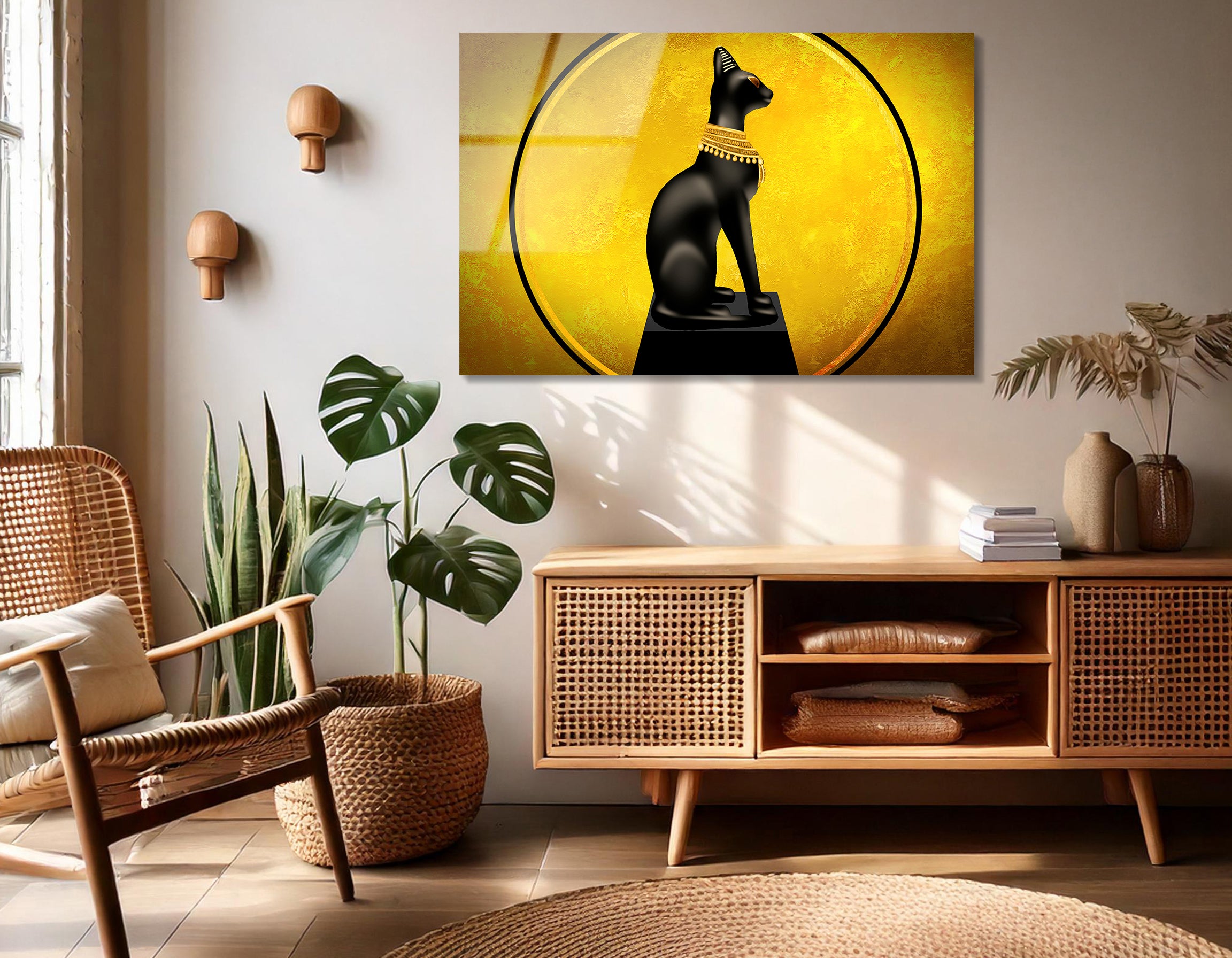 Egyptian Abstract Background with Goddess Bastet | Premium HD Metal Wall Art