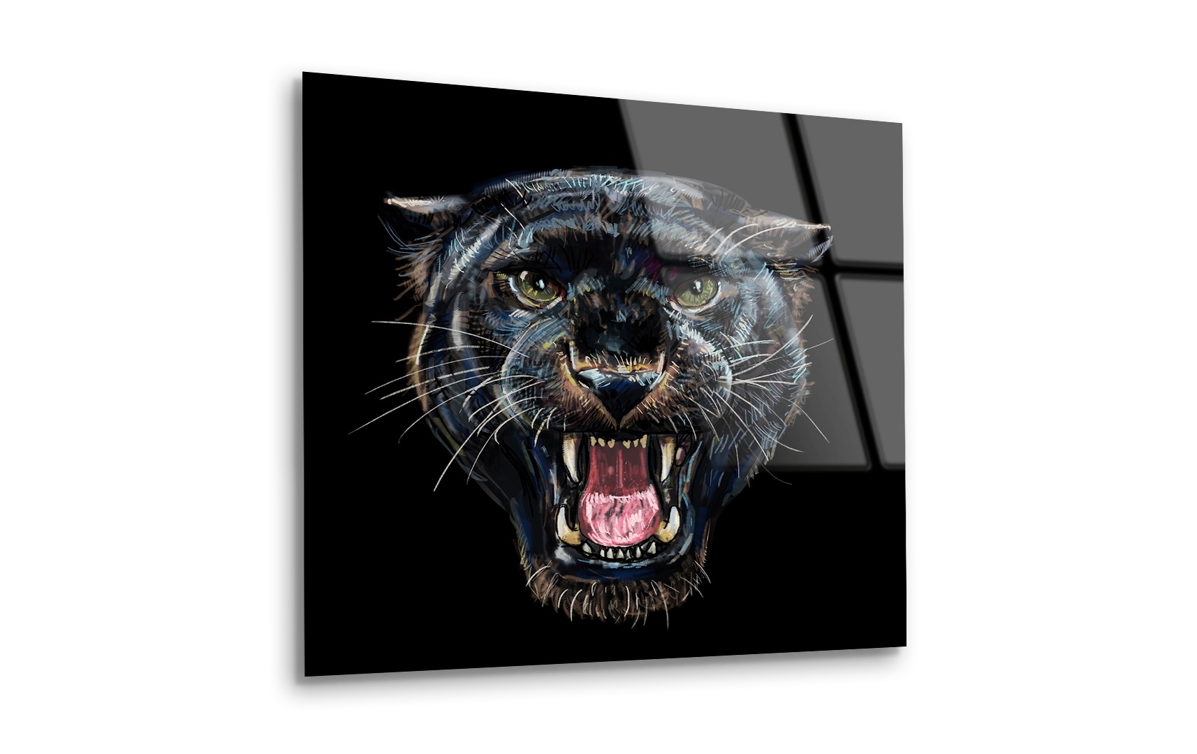 Roaring Black Panther on Black Background | Premium HD Metal Wall Art