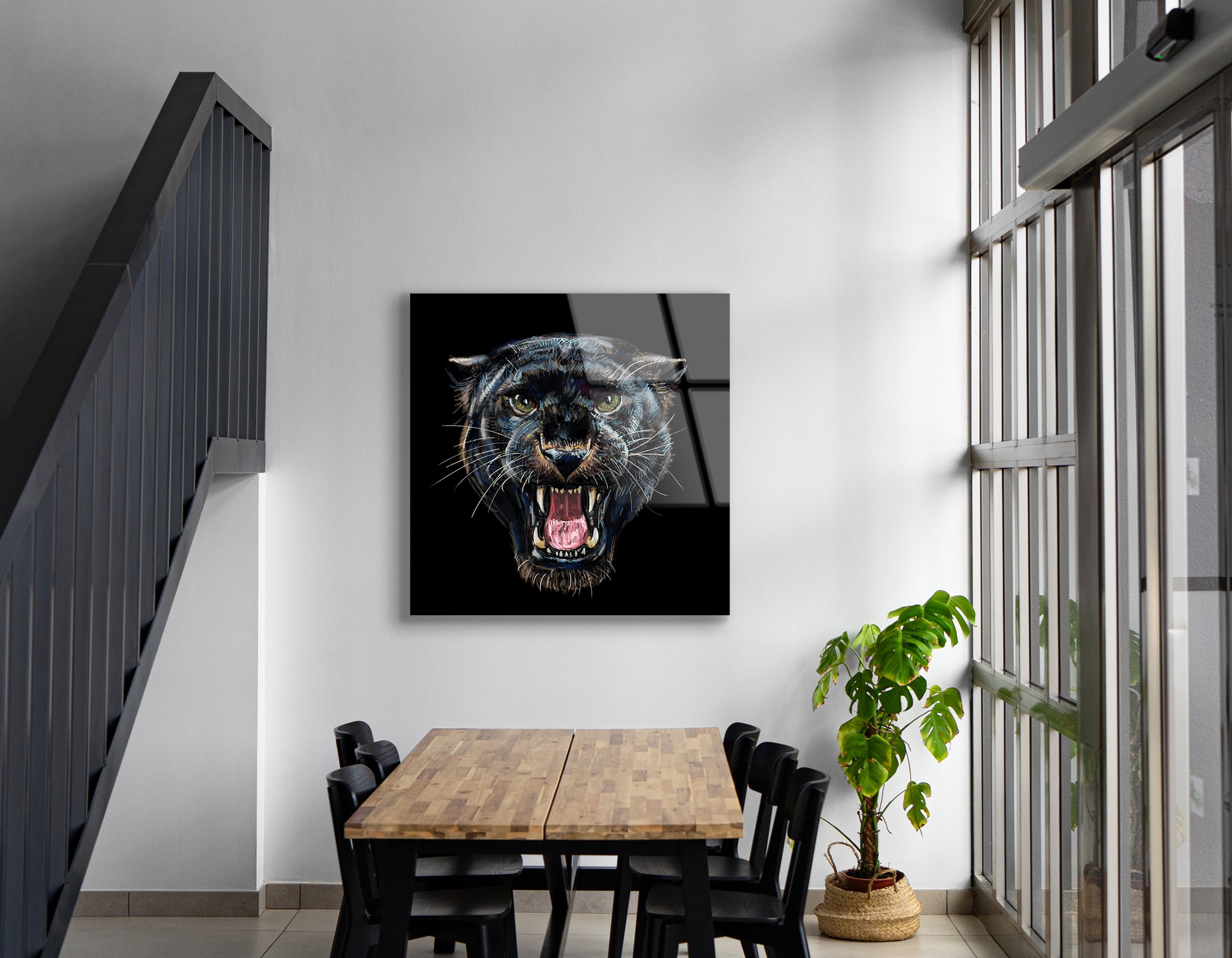 Roaring Black Panther on Black Background | Premium HD Metal Wall Art