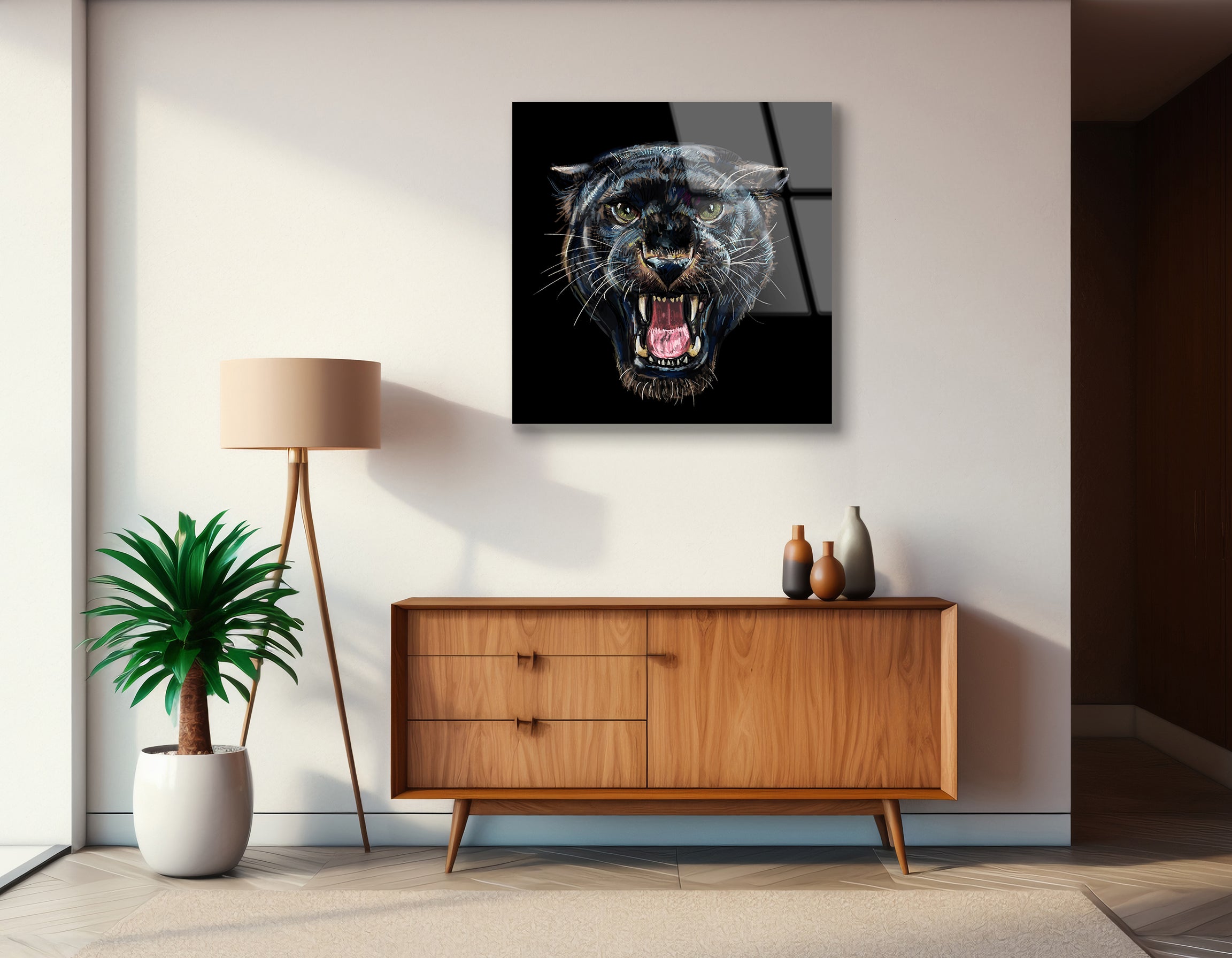 Roaring Black Panther on Black Background | Premium HD Metal Wall Art
