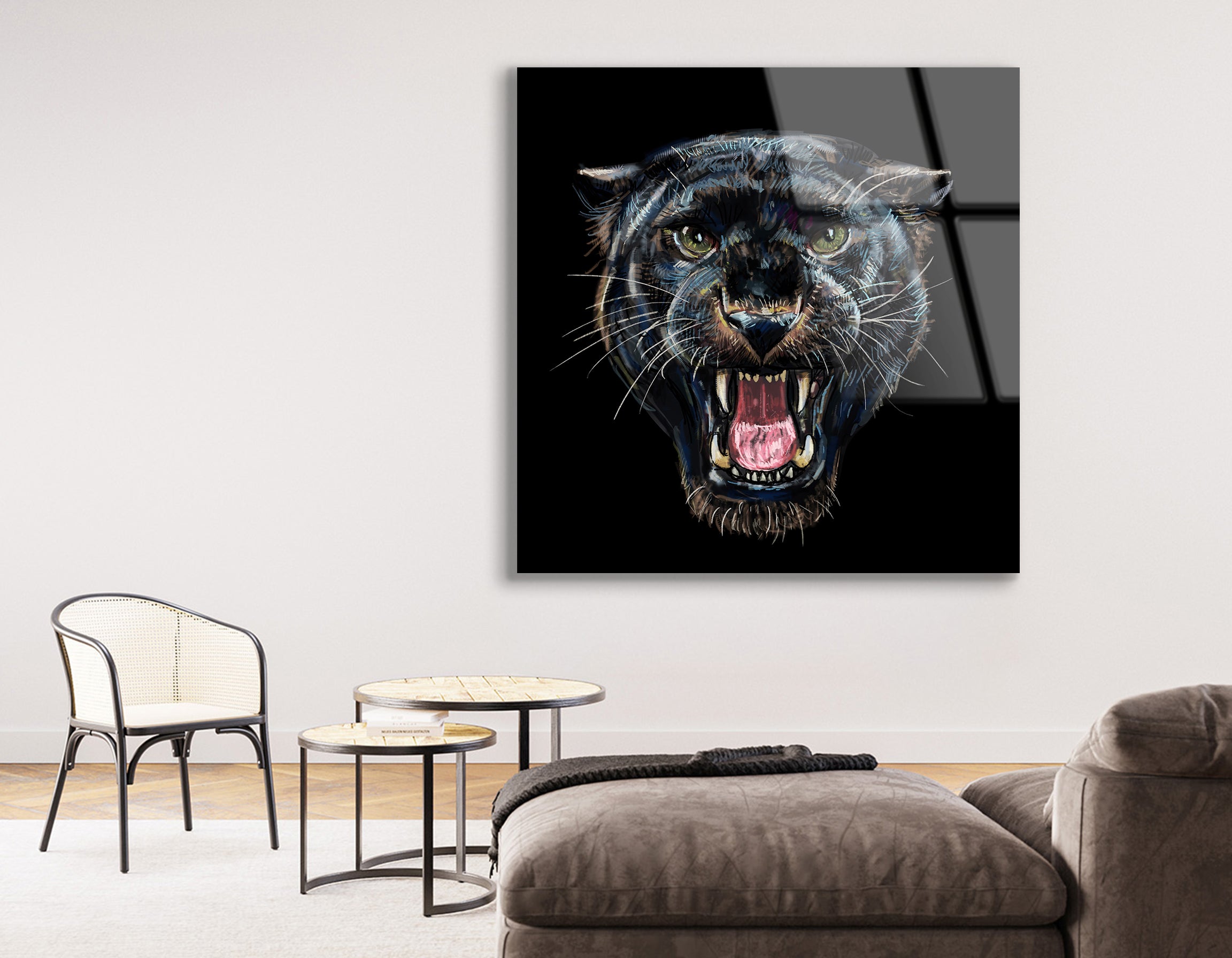 Roaring Black Panther on Black Background | Premium HD Metal Wall Art