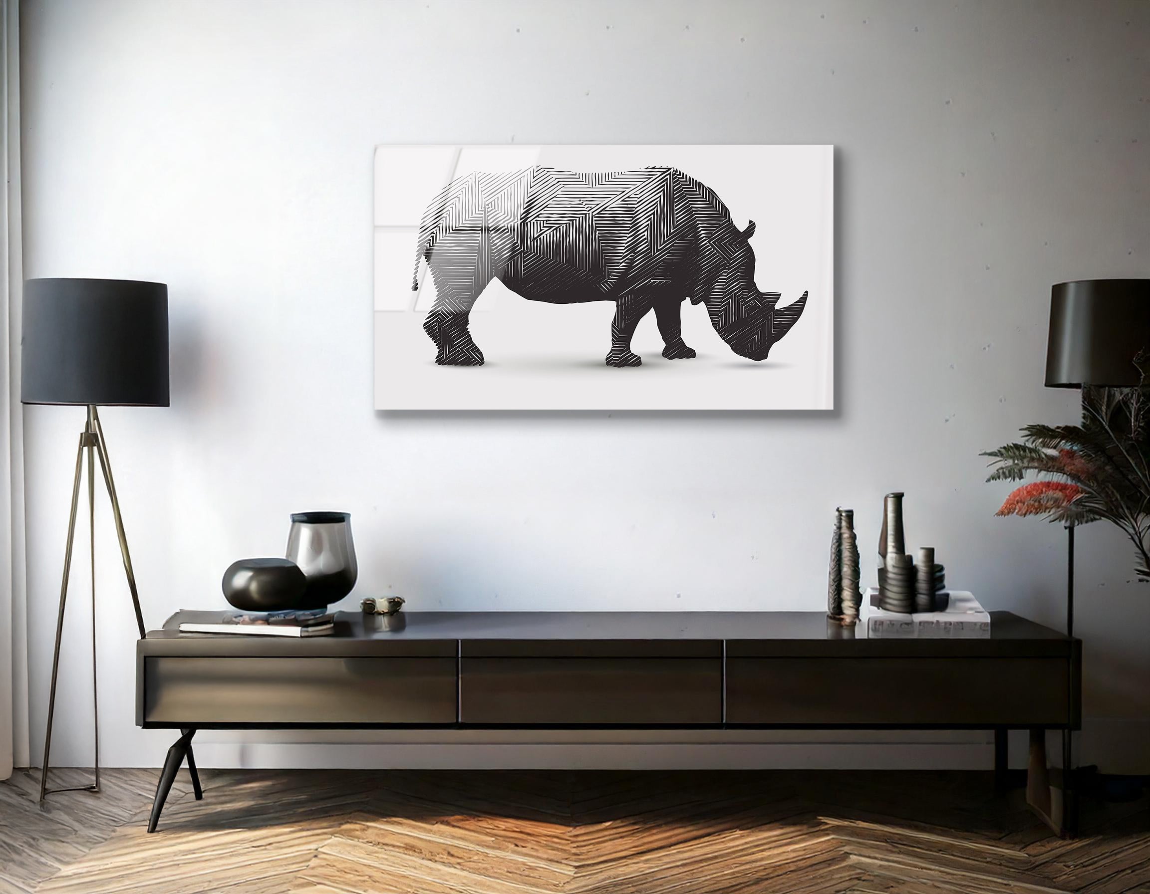 Vector Rhinoceros Illustration | Premium HD Metal Wall Art