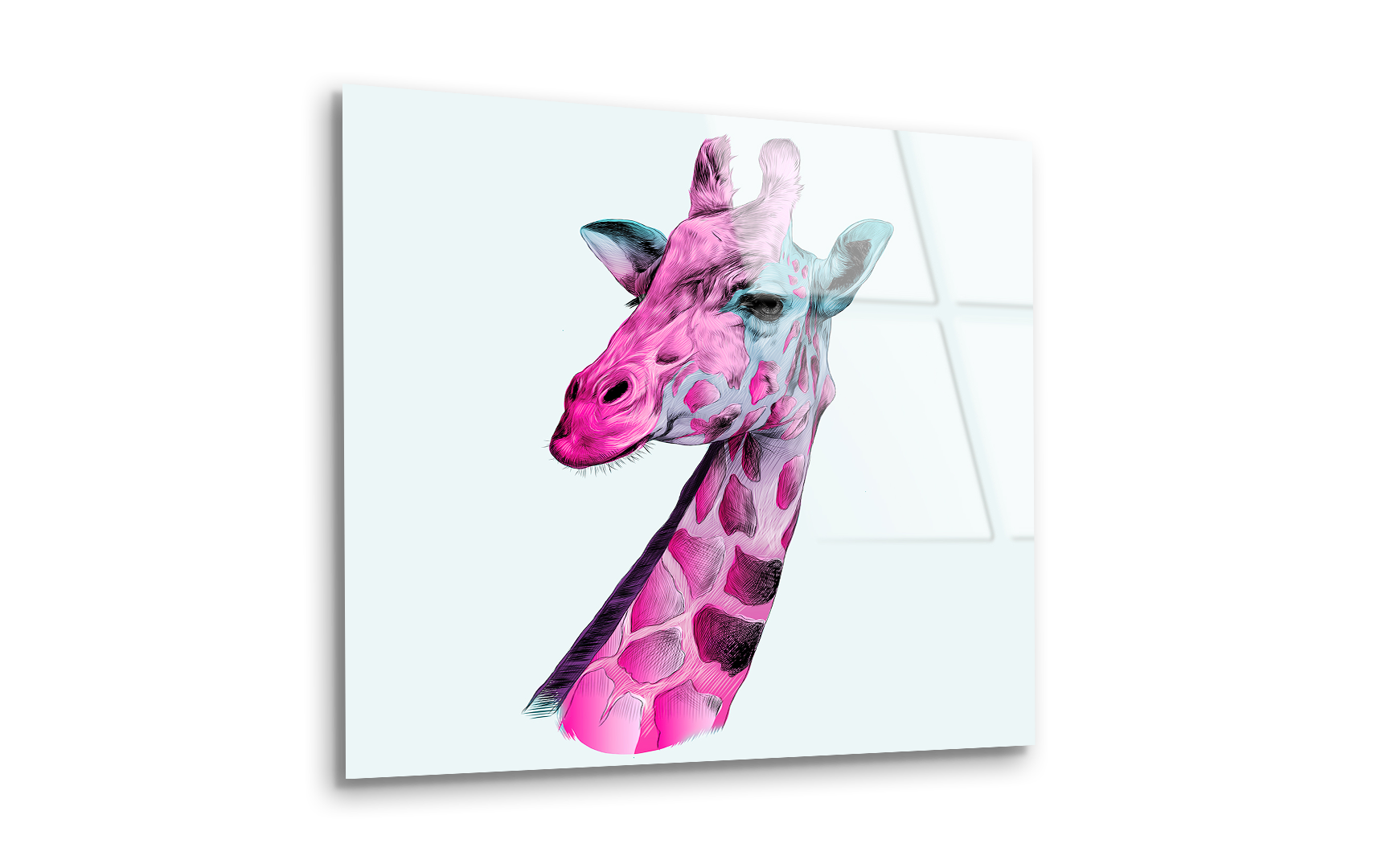 Giraffe Head Sketch in Pink and Blue | Premium HD Metal Wall Art