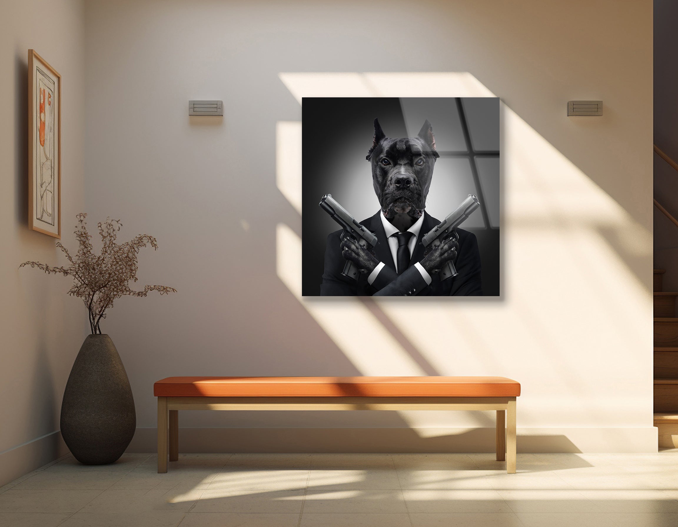 Killer Dog with Pistols | Premium HD Metal Wall Art