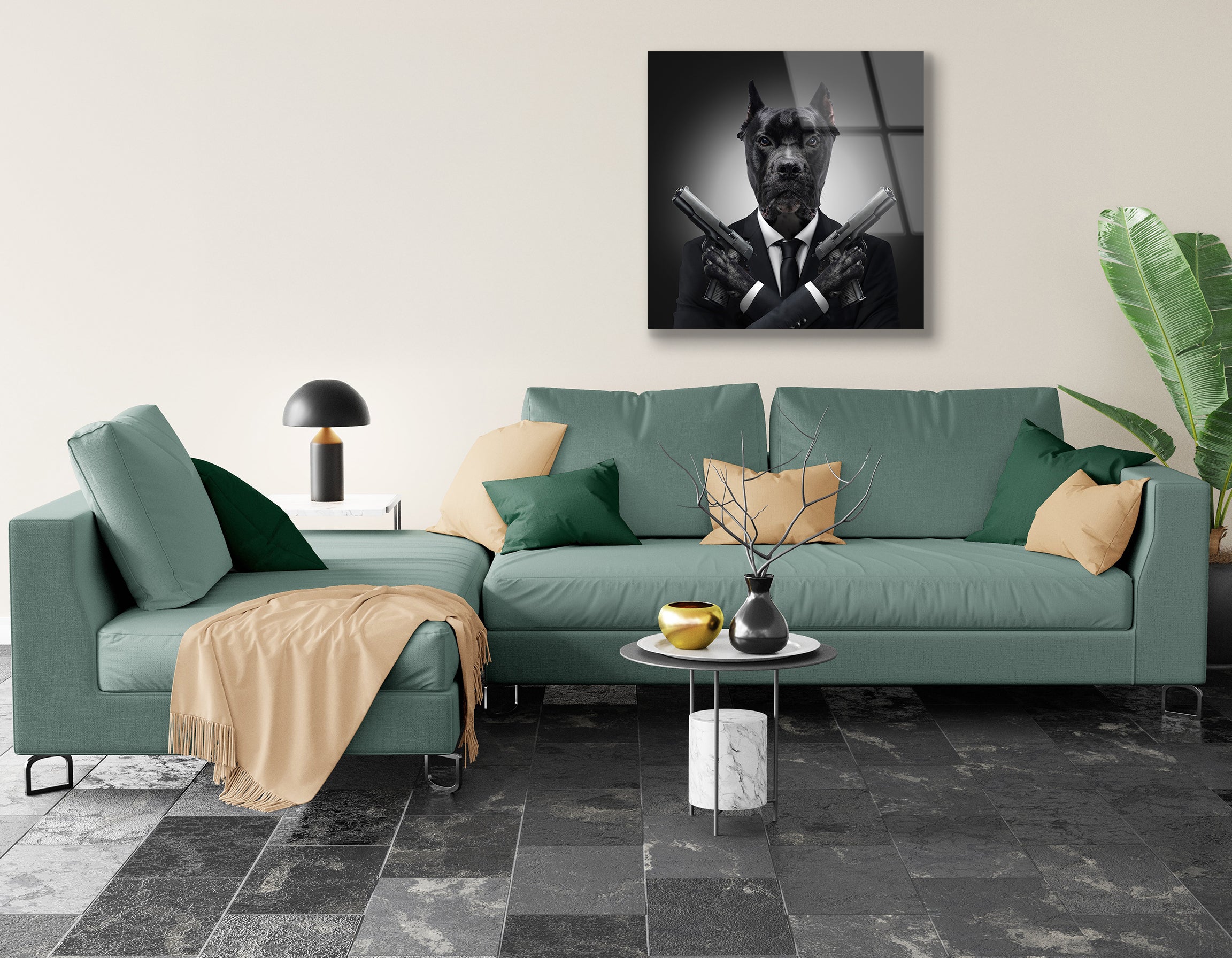 Killer Dog with Pistols | Premium HD Metal Wall Art