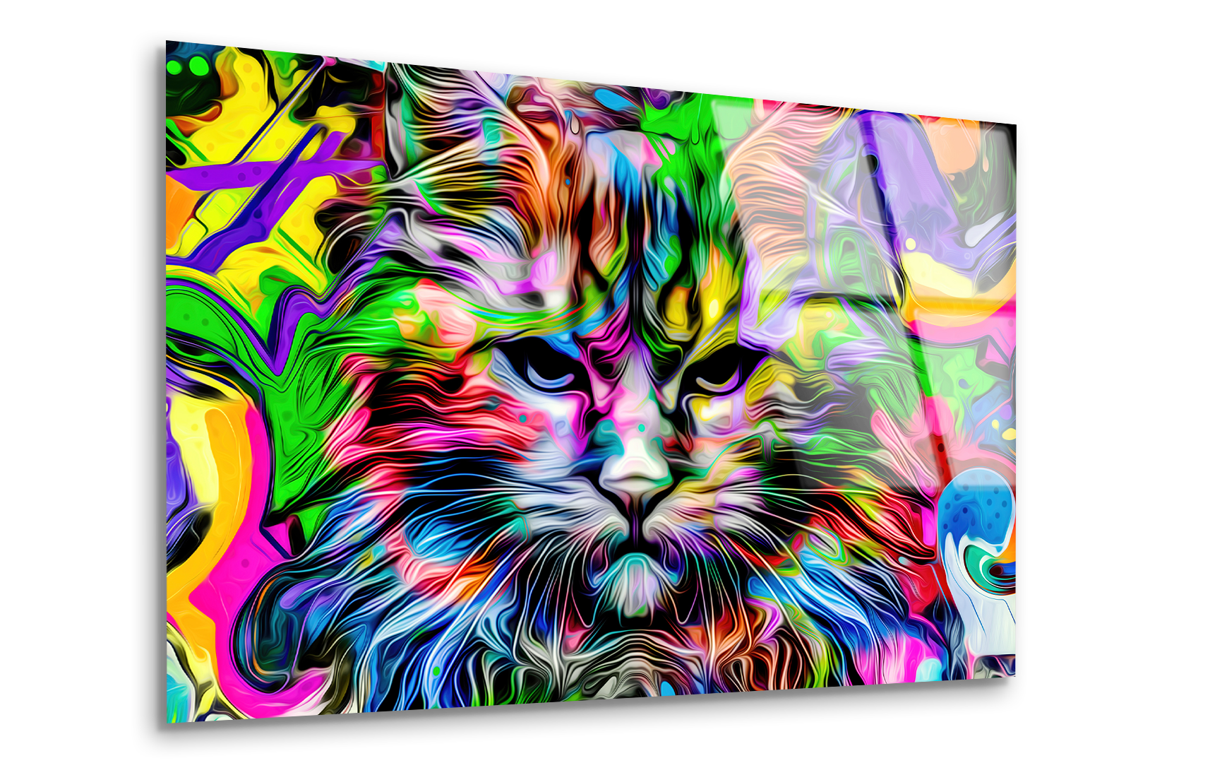 Colorful Cat Head Illustration Art | Premium HD Metal Wall Art