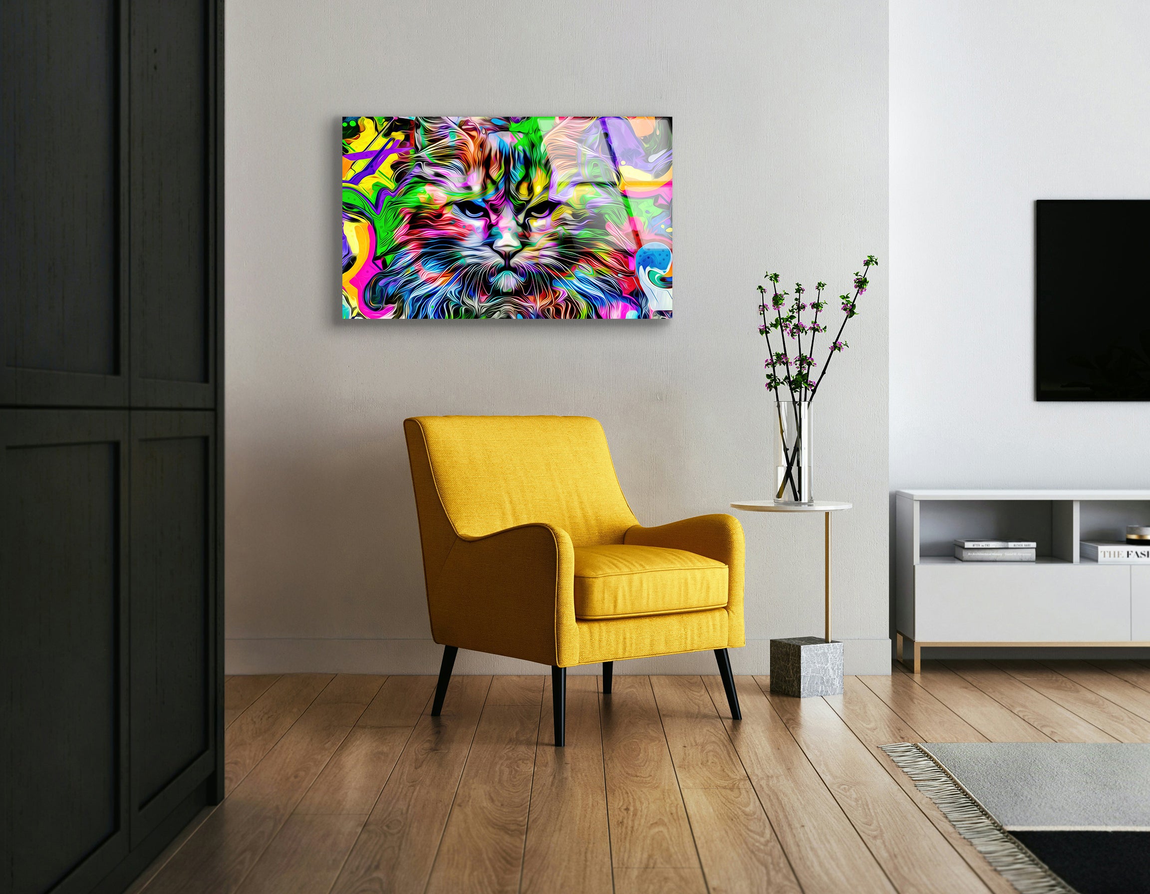 Colorful Cat Head Illustration Art | Premium HD Metal Wall Art