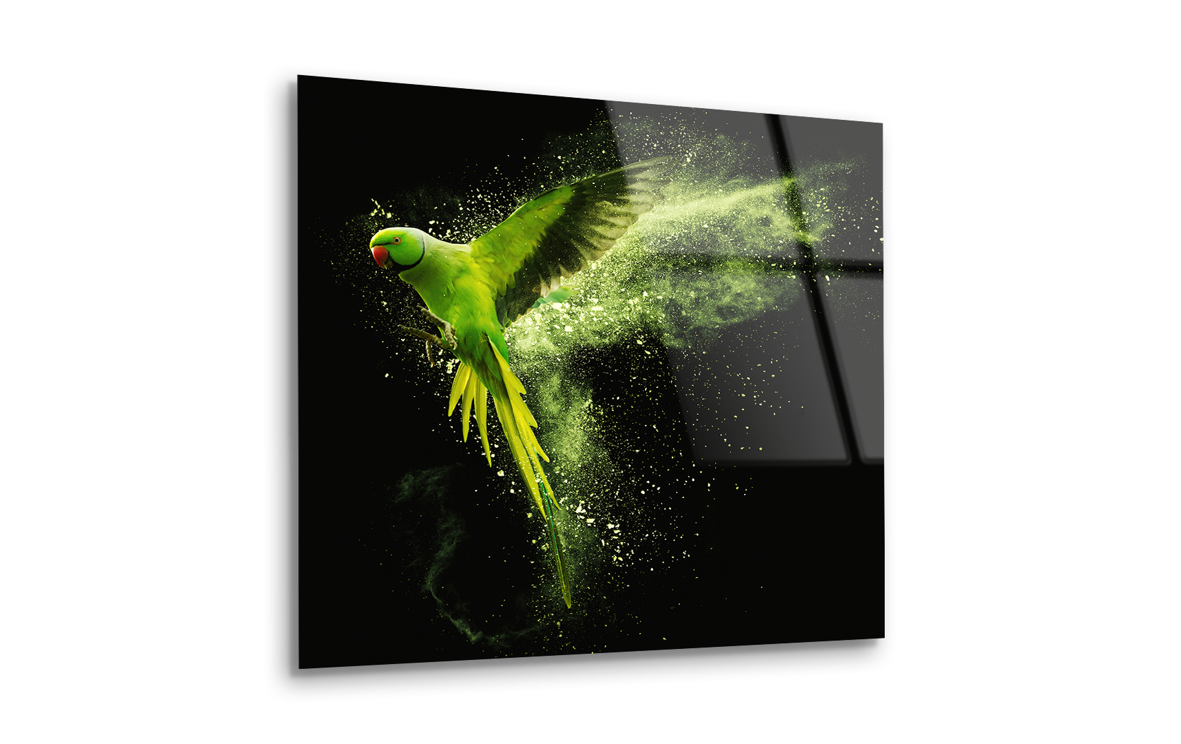 Flying Green Alexandrine Parakeet | Premium HD Metal Wall Art