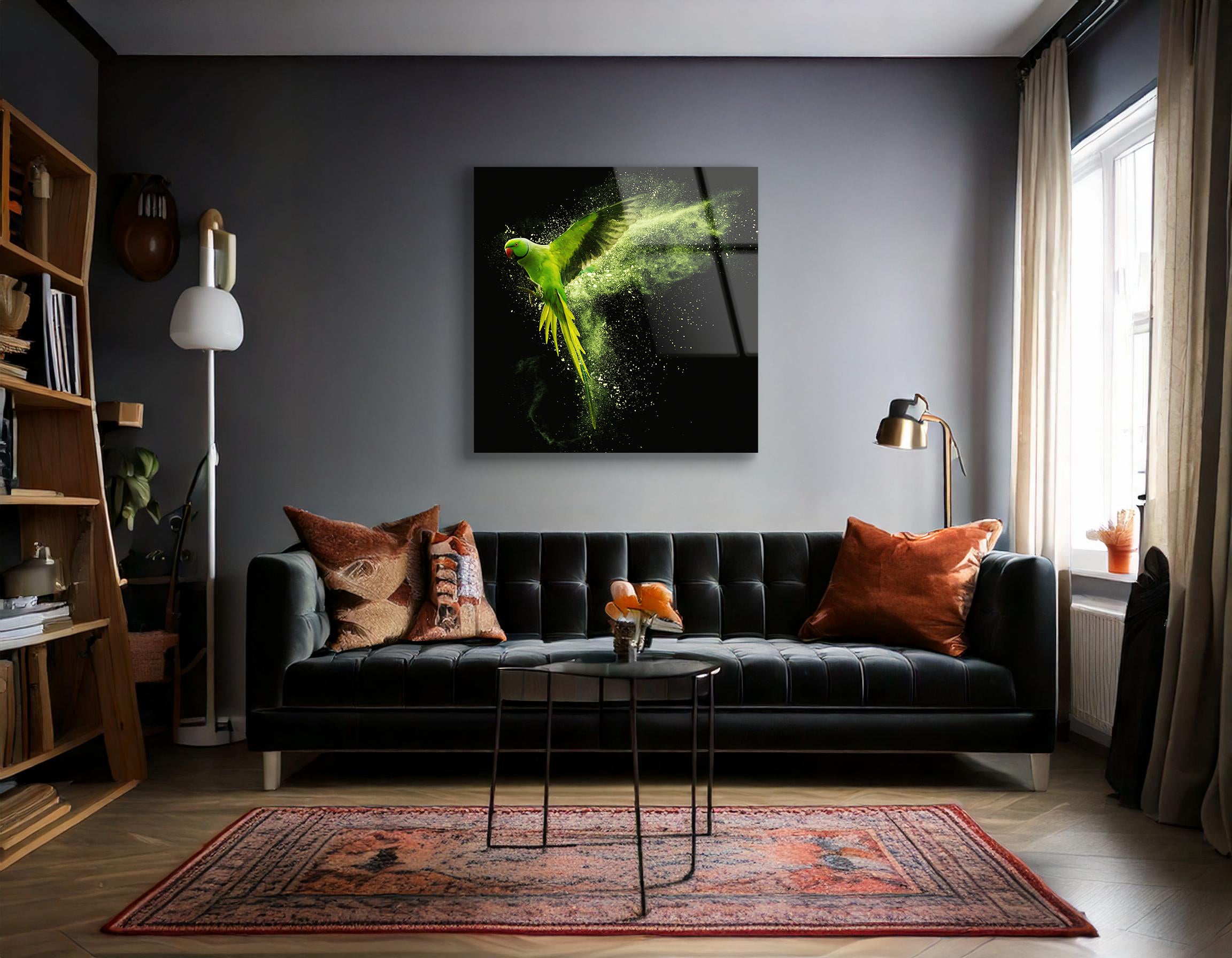 Flying Green Alexandrine Parakeet | Premium HD Metal Wall Art