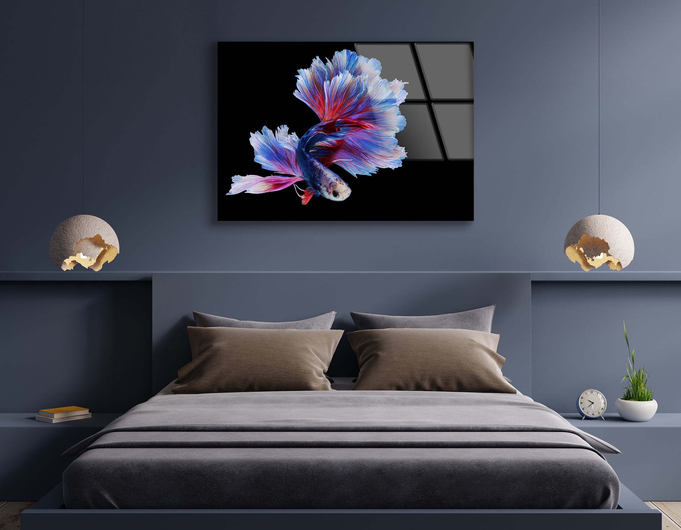 Rhythmic Red and Blue Betta Fish | Premium HD Metal Wall Art