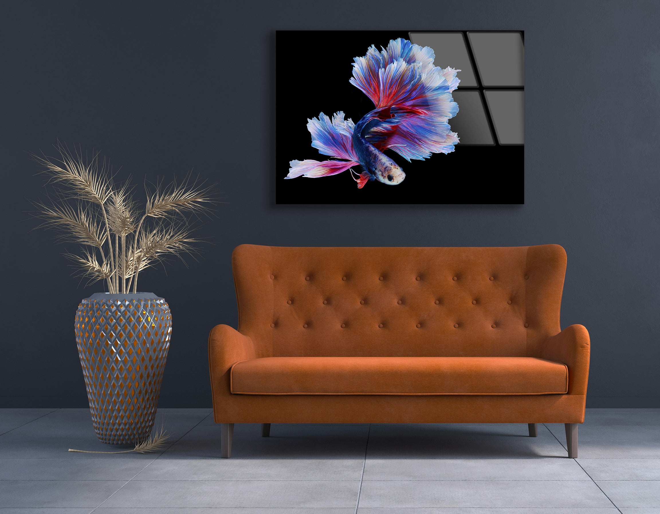 Rhythmic Red and Blue Betta Fish | Premium HD Metal Wall Art