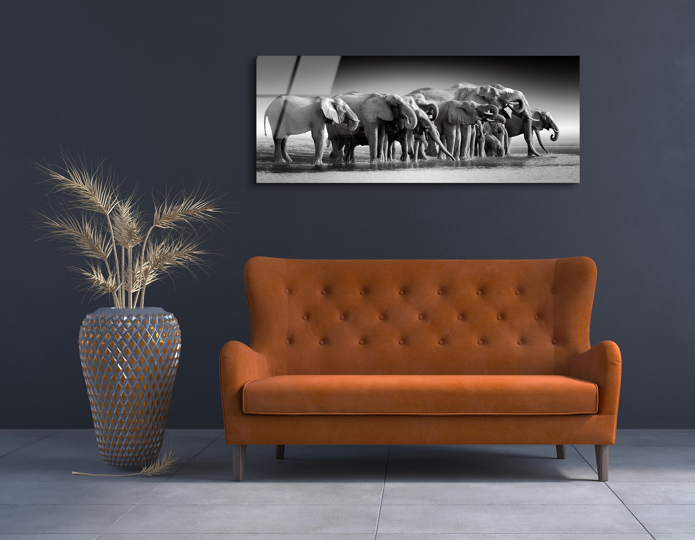 African Elephants by Chobe River | Premium HD Metal Wall Art