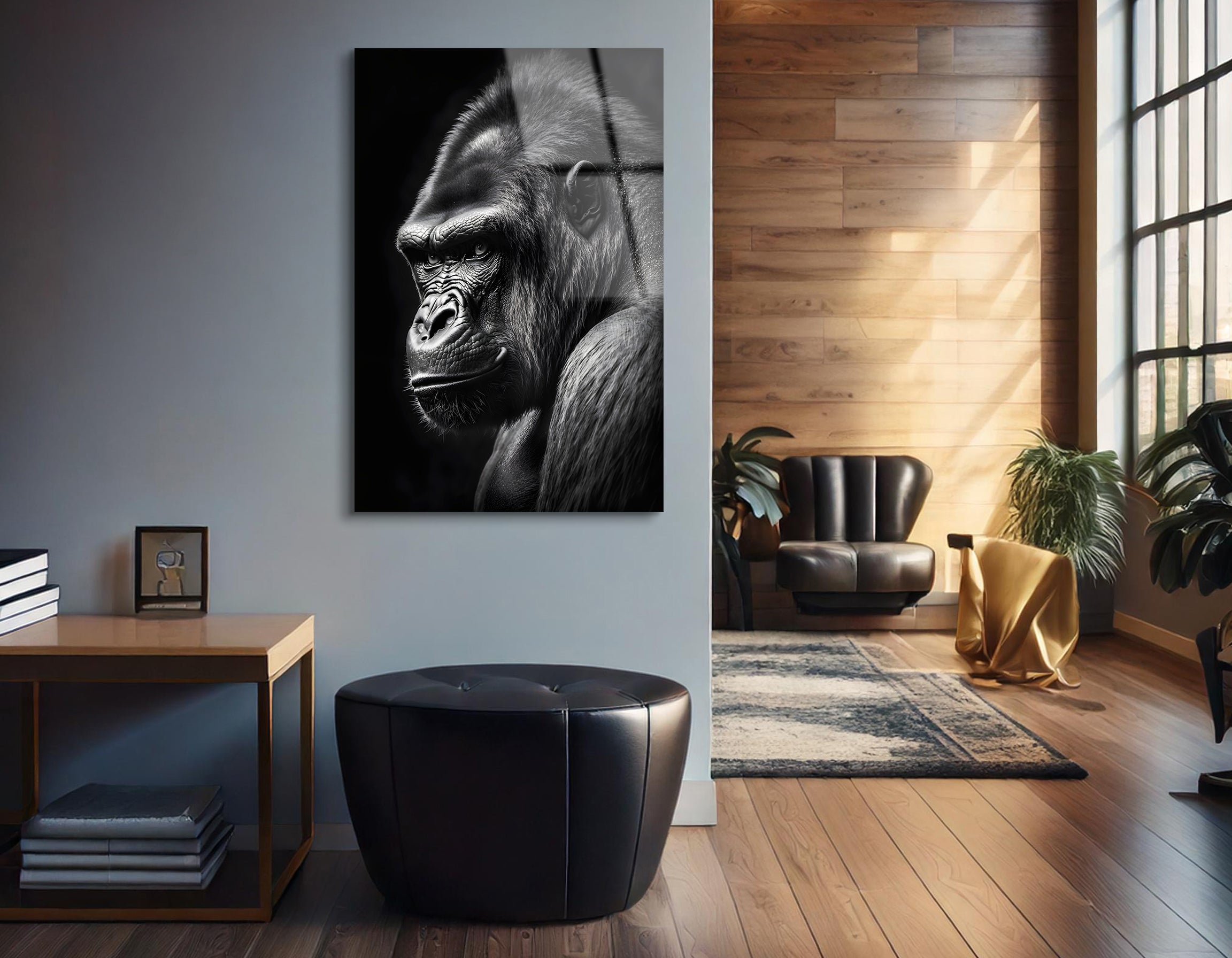 Gorilla Portrait in Black & White | Premium HD Metal Wall Art