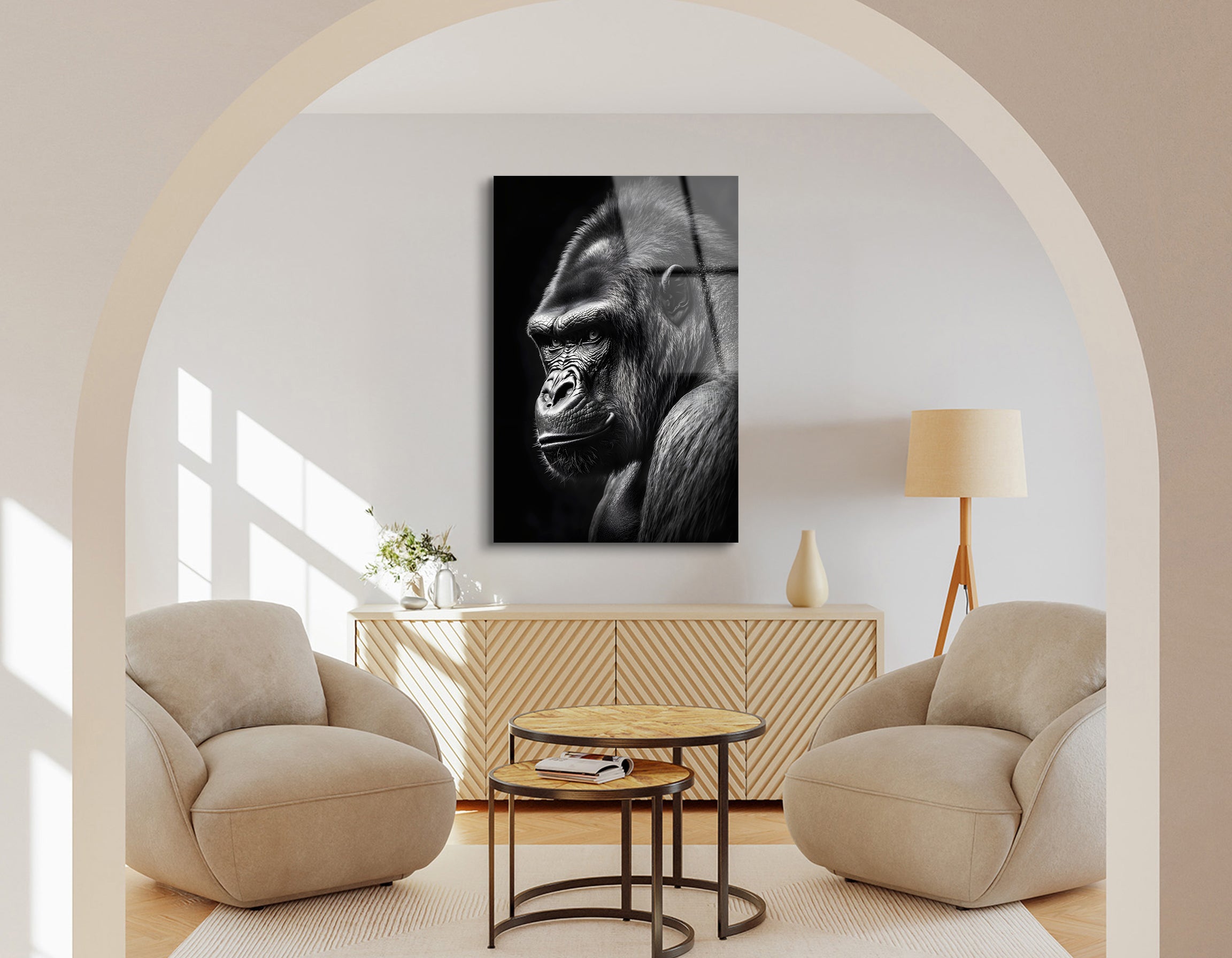Gorilla Portrait in Black & White | Premium HD Metal Wall Art