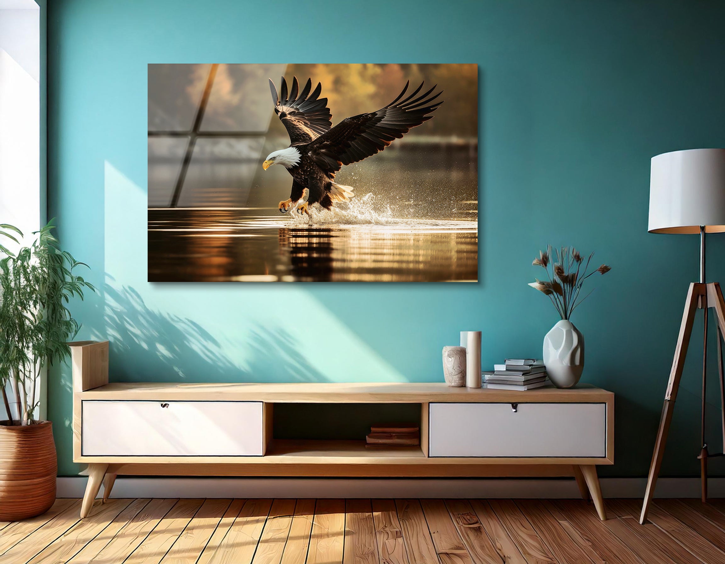 Eagle Catching Fish in Flight | Premium HD Metal Wall Art
