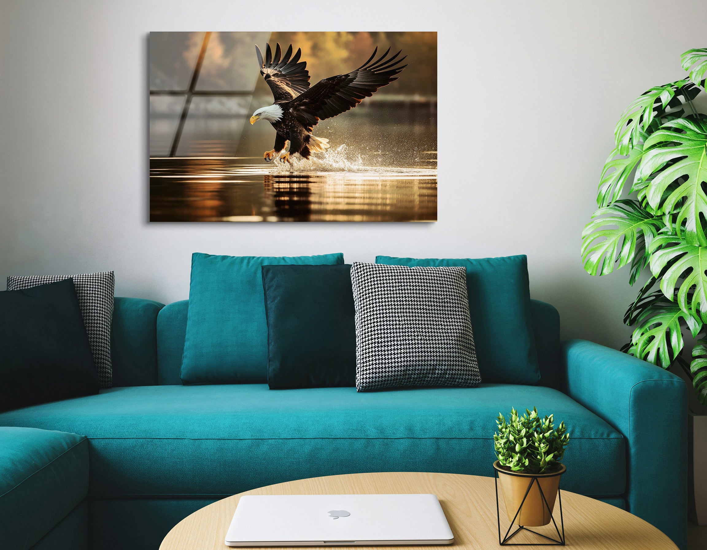 Eagle Catching Fish in Flight | Premium HD Metal Wall Art