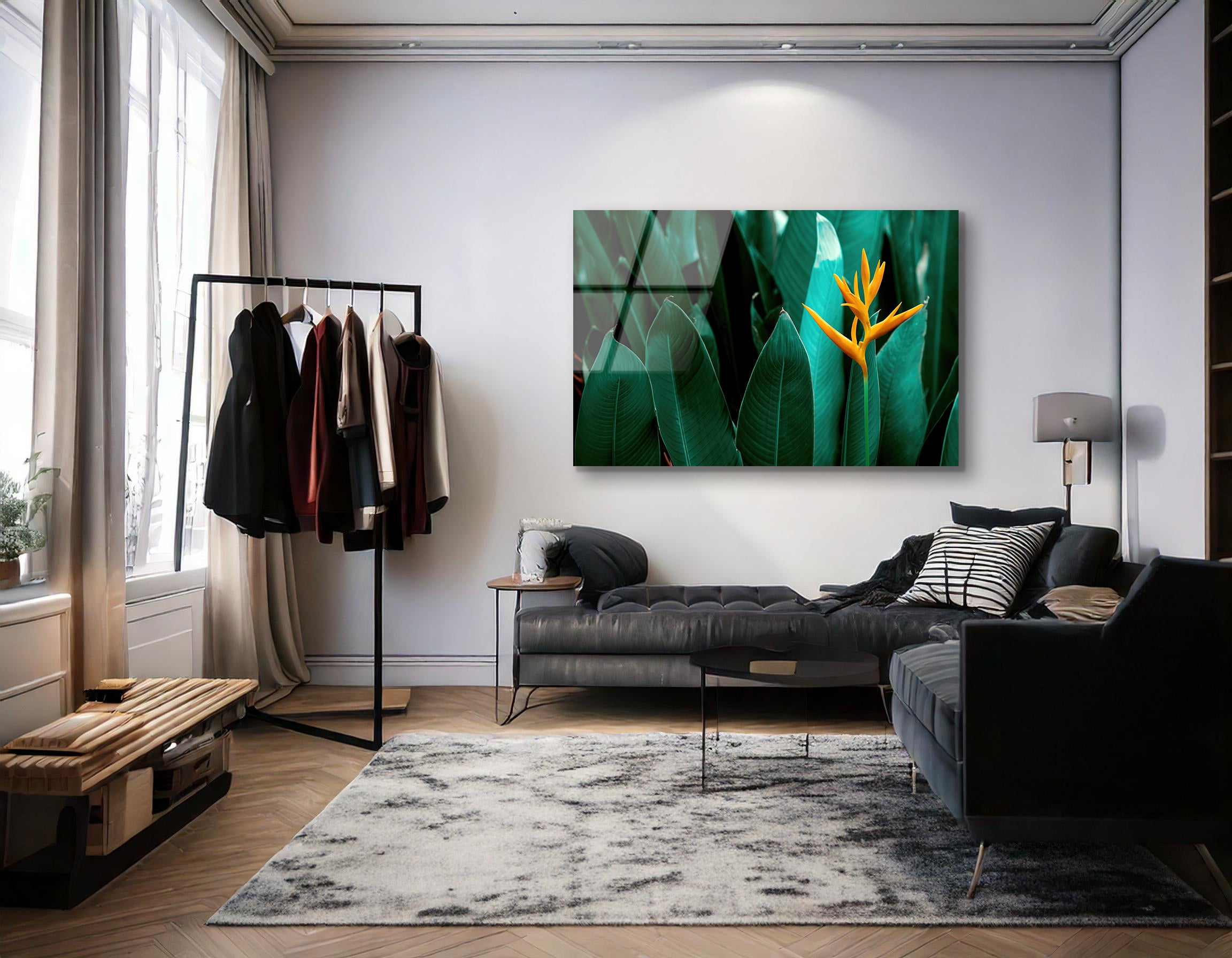Heliconia Psittacorum Flower in Tropical Garden | Premium HD Metal Wall Art