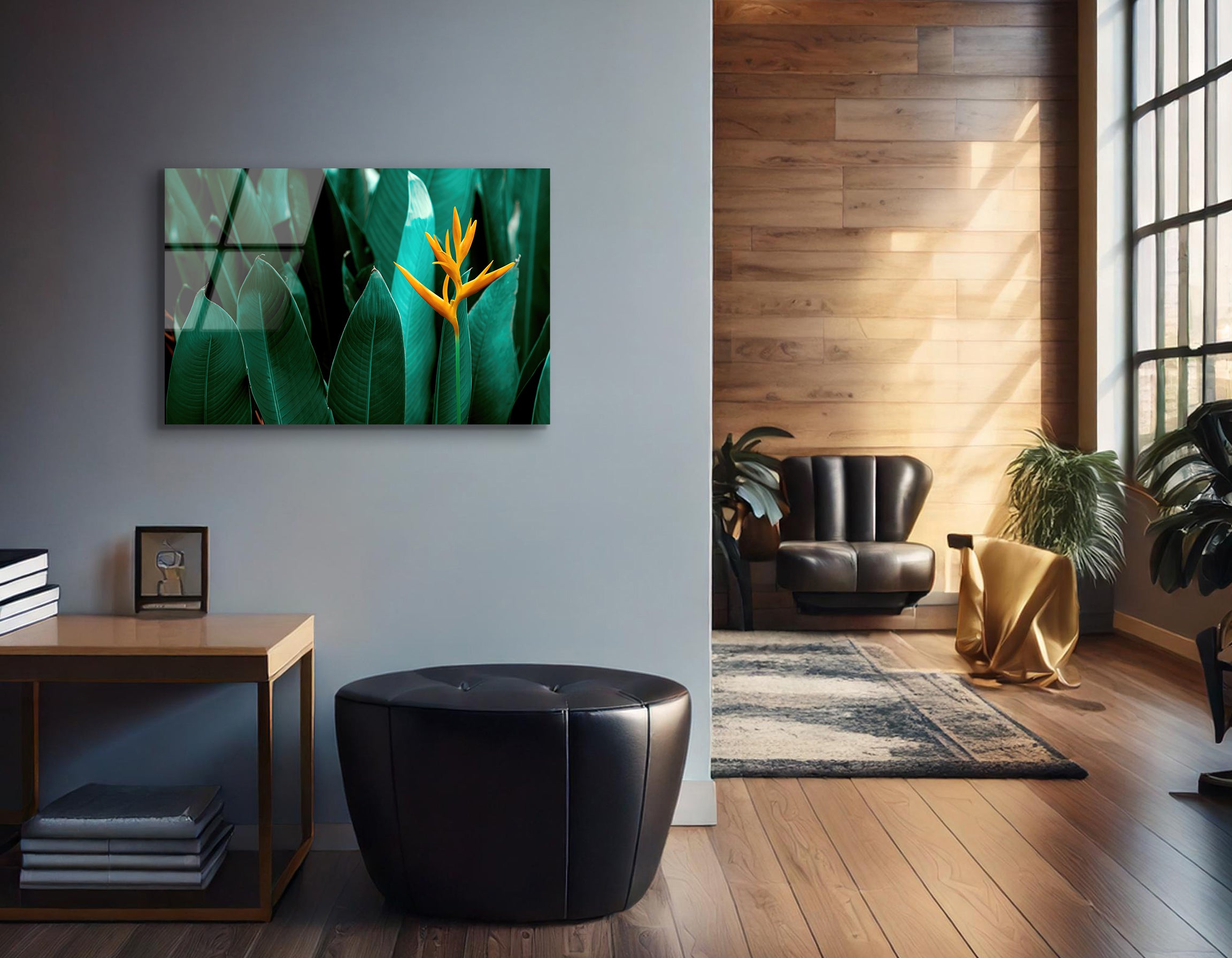 Heliconia Psittacorum Flower in Tropical Garden | Premium HD Metal Wall Art