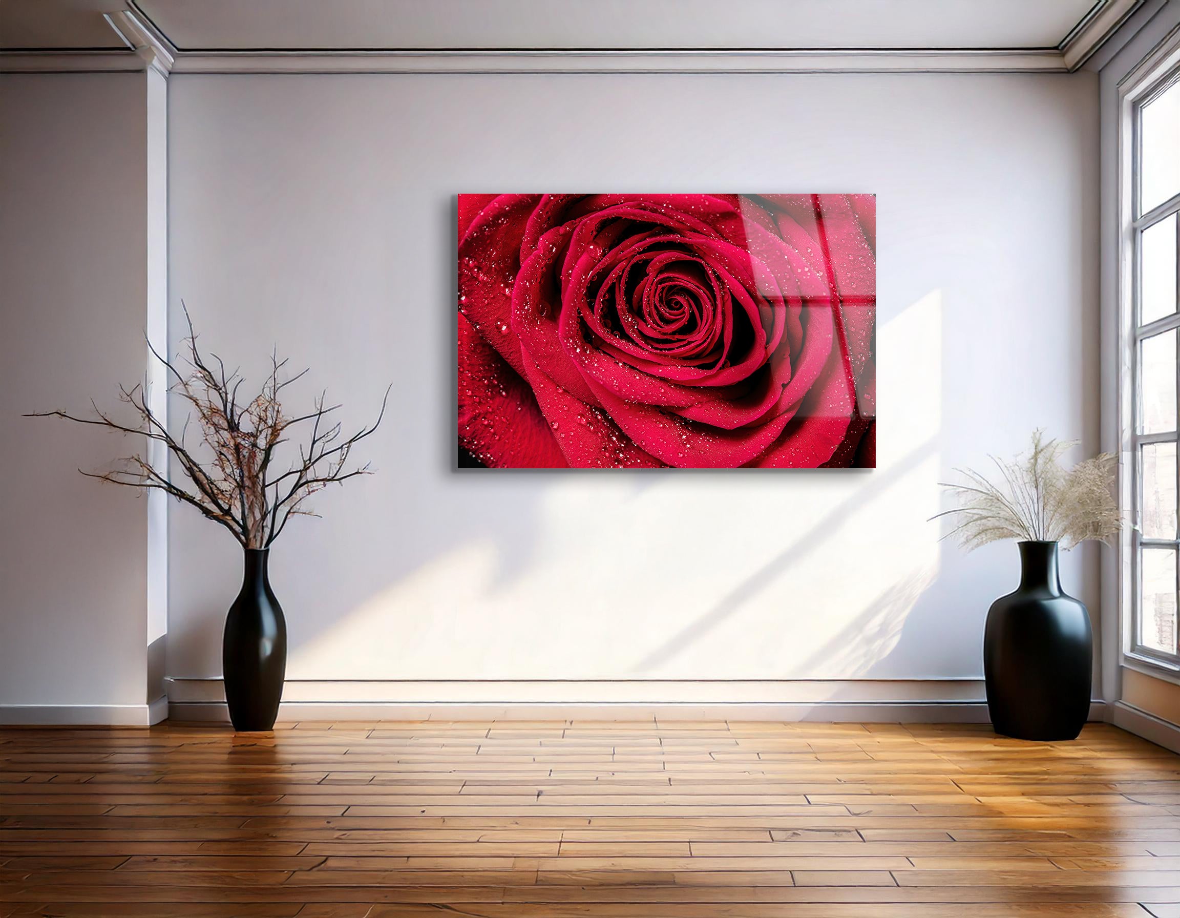 Red Rose Petals with Raindrops Close-Up | Premium HD Metal Wall Art