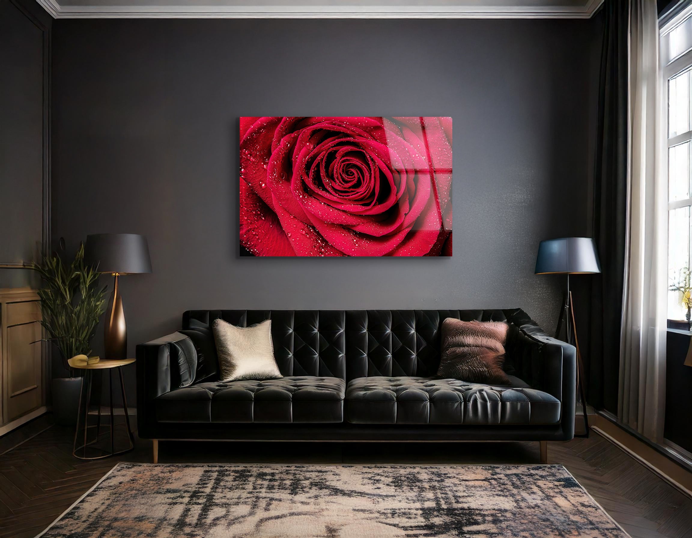 Red Rose Petals with Raindrops Close-Up | Premium HD Metal Wall Art
