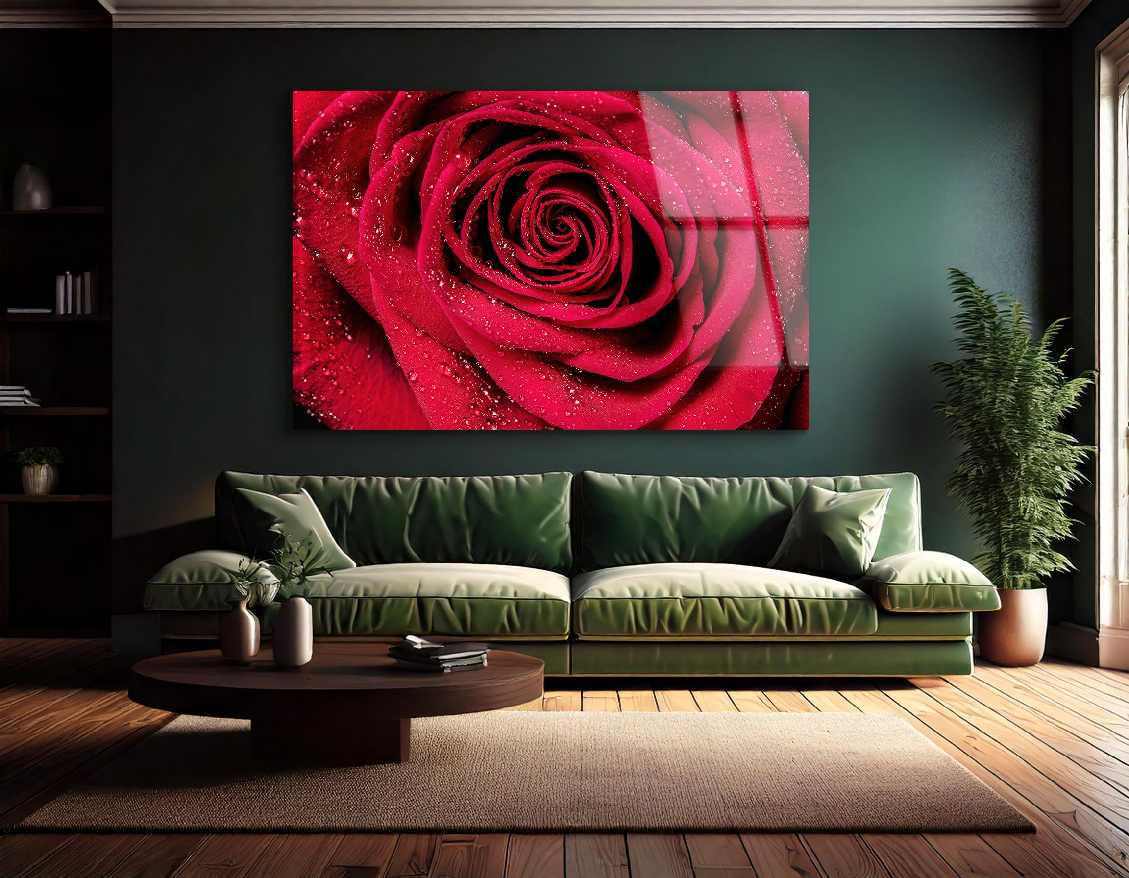 Red Rose Petals with Raindrops Close-Up | Premium HD Metal Wall Art