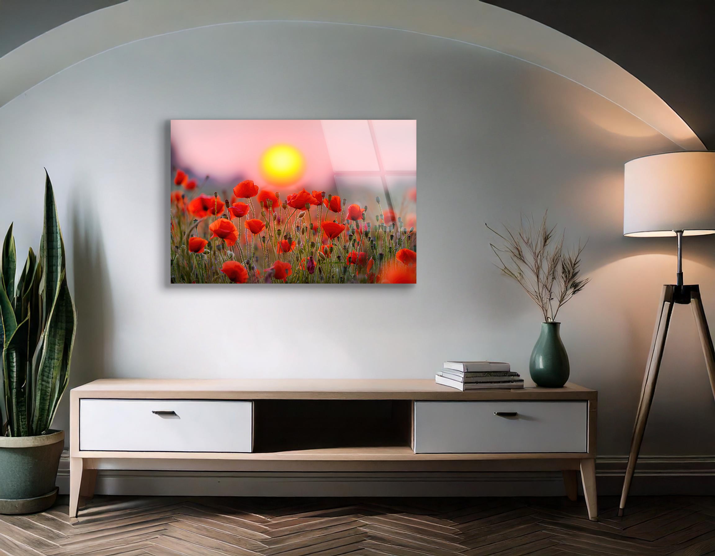 Red Poppy Flowers Against Sunset Sky | Premium HD Metal Wall Art