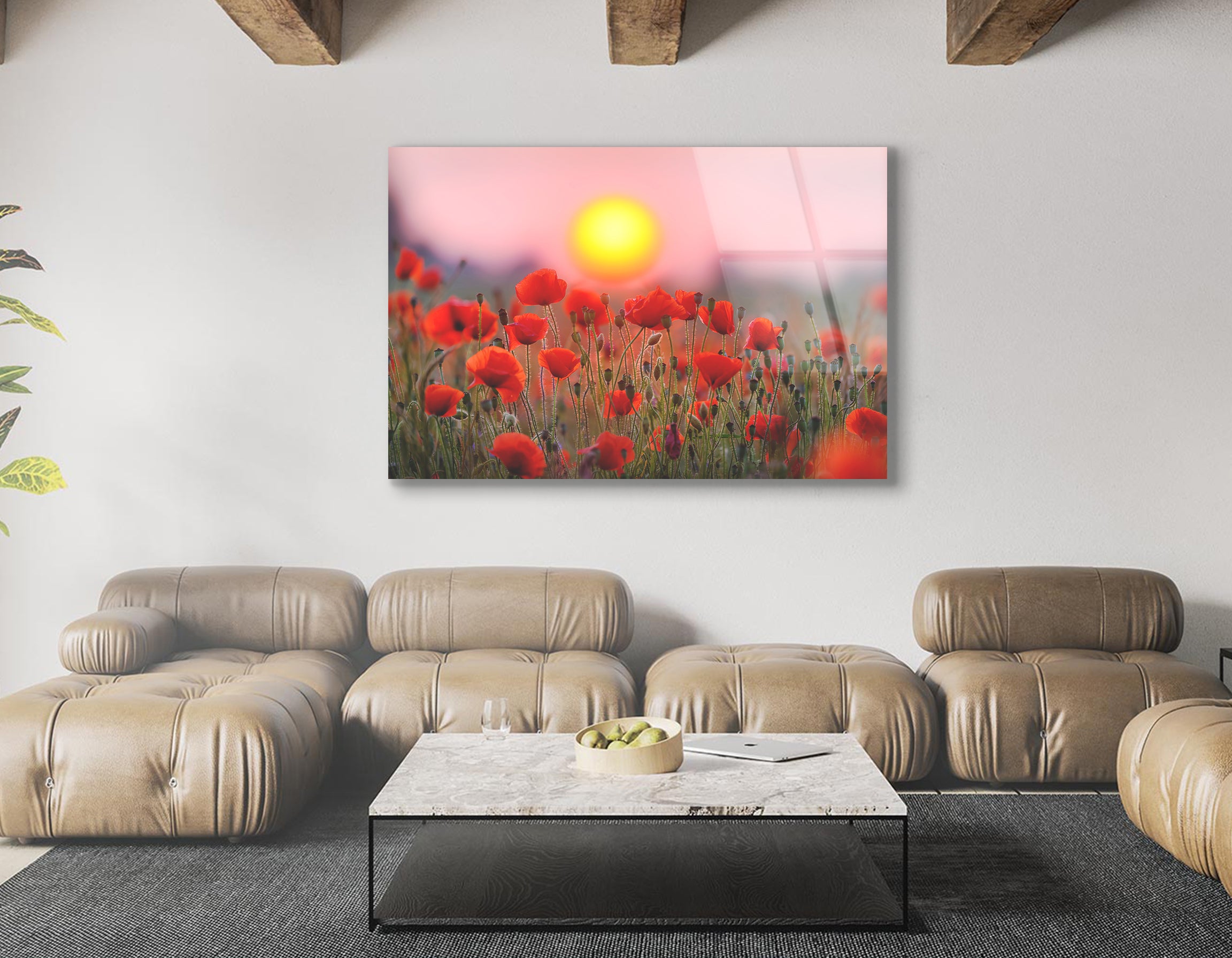 Red Poppy Flowers Against Sunset Sky | Premium HD Metal Wall Art