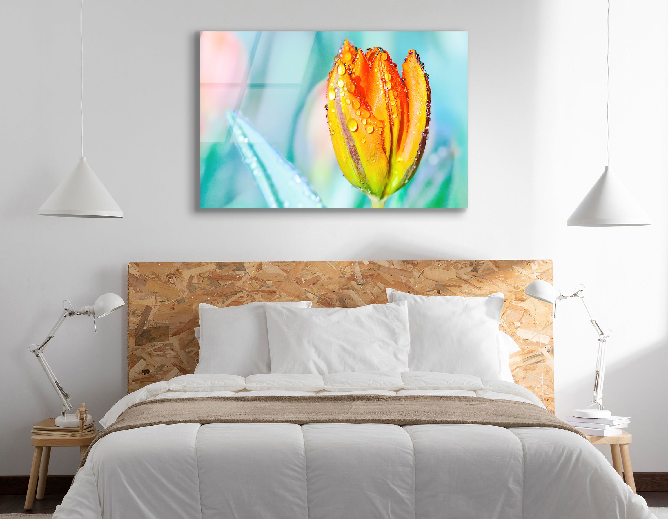 Orange Tulip with Water Drops | Premium HD Metal Wall Art