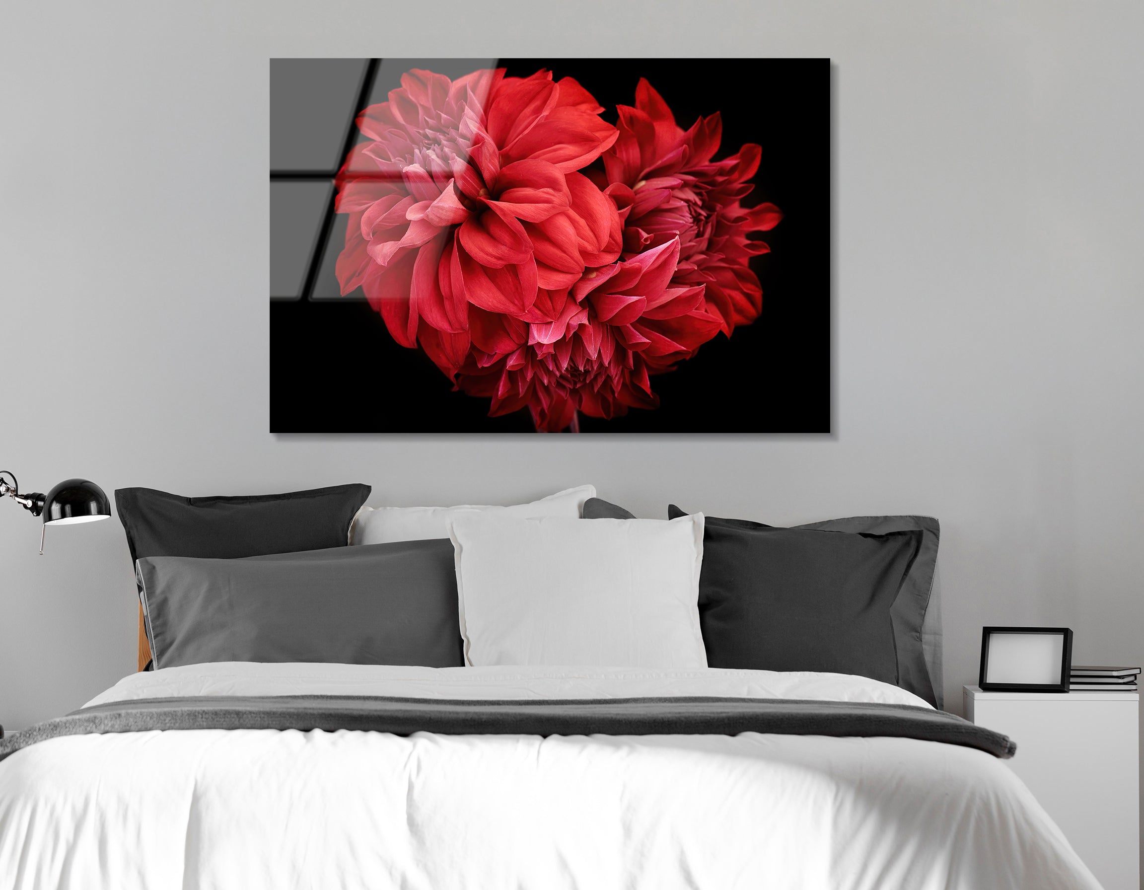 Red Dahlia Flowers and Buds Close-Up | Premium HD Metal Wall Art