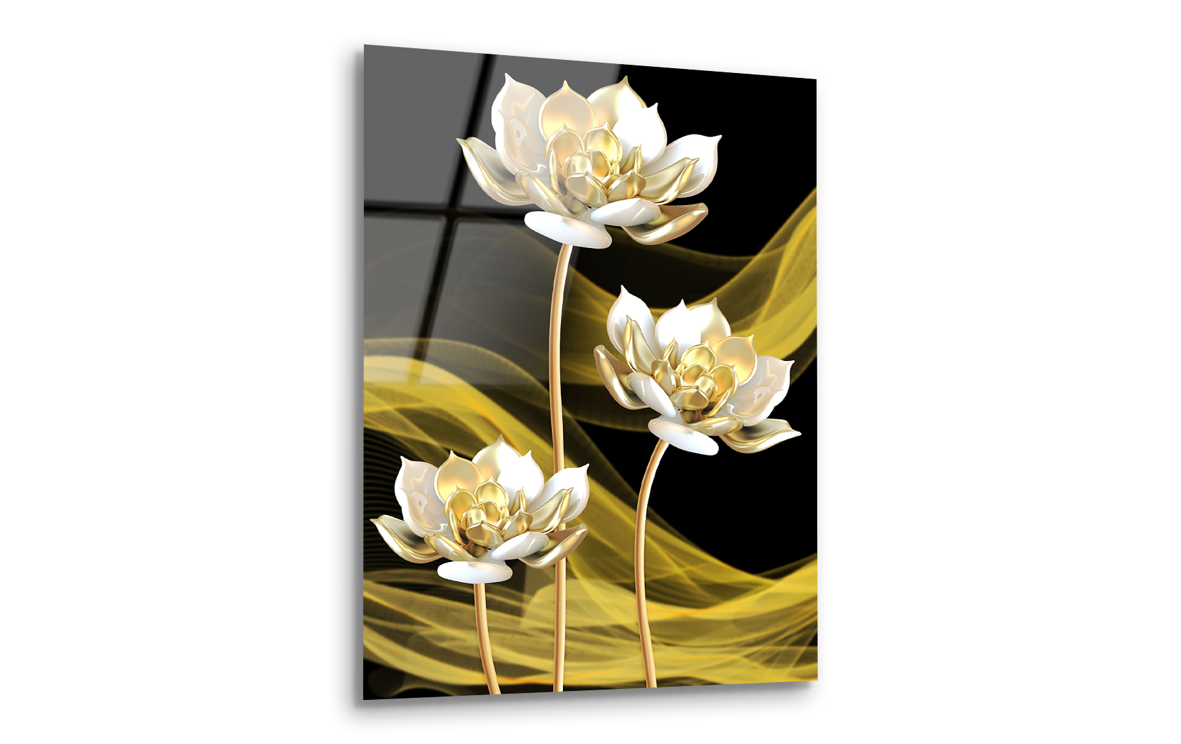 3D Chinese Flowers on Black Background | Premium HD Metal Wall Art