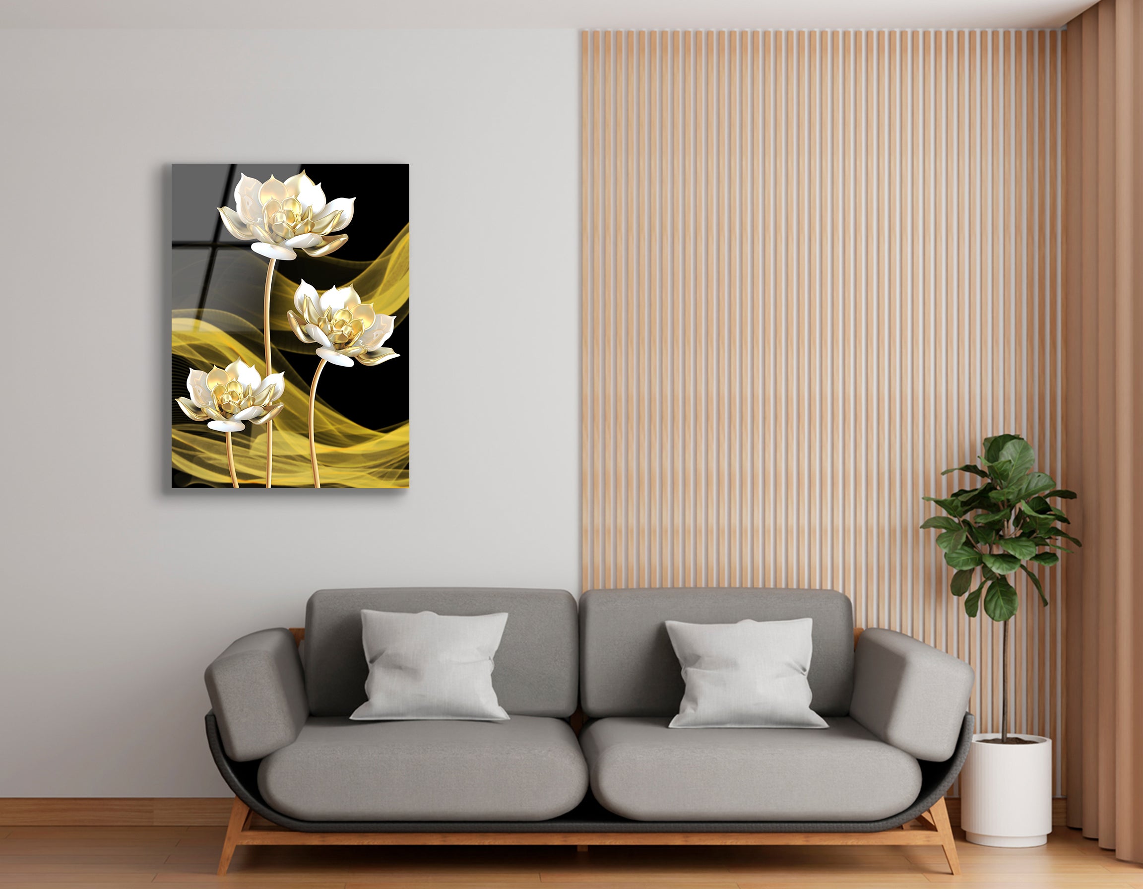 3D Chinese Flowers on Black Background | Premium HD Metal Wall Art