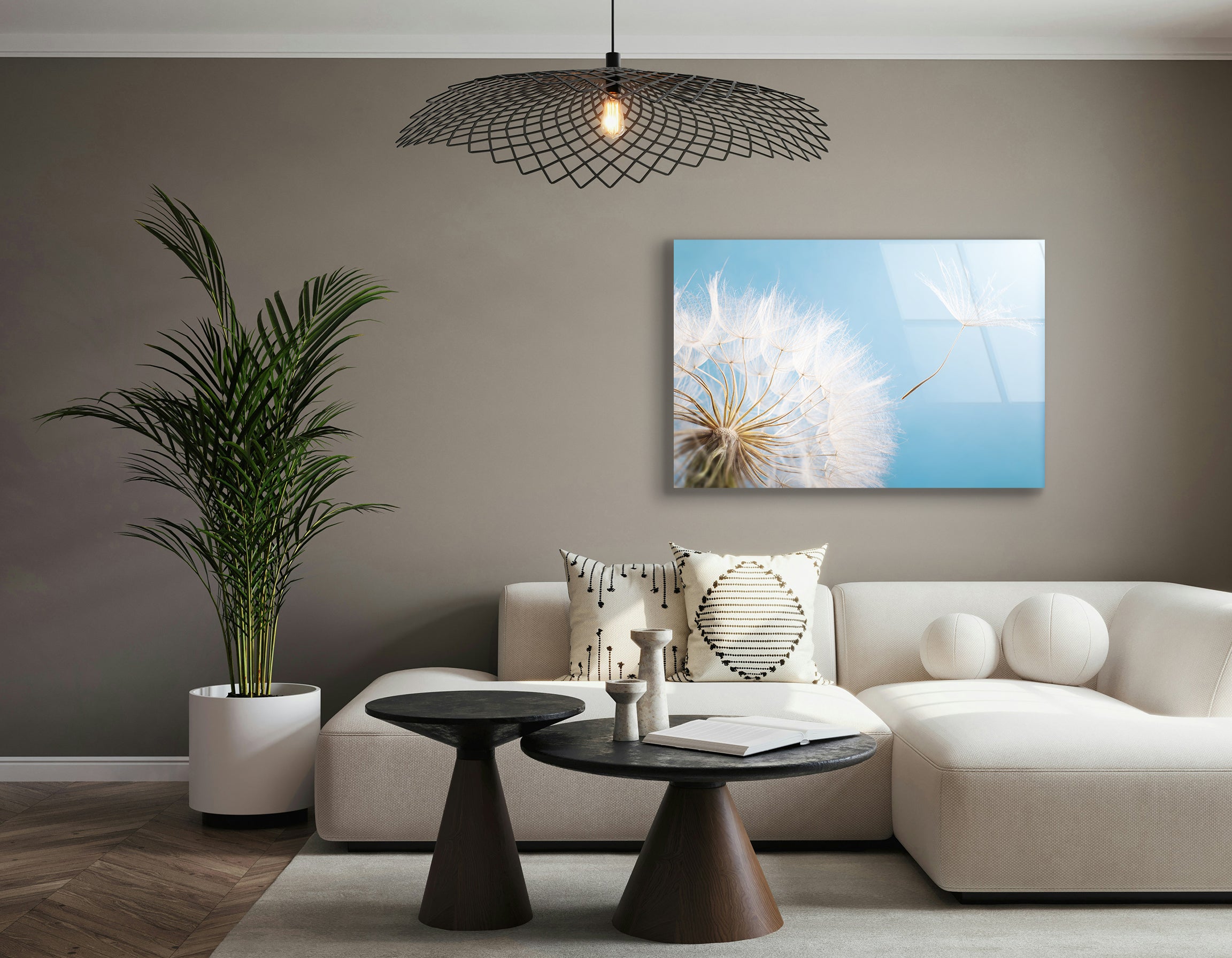 Flying Dandelion Seed on Blue Background | Premium HD Metal Wall Art