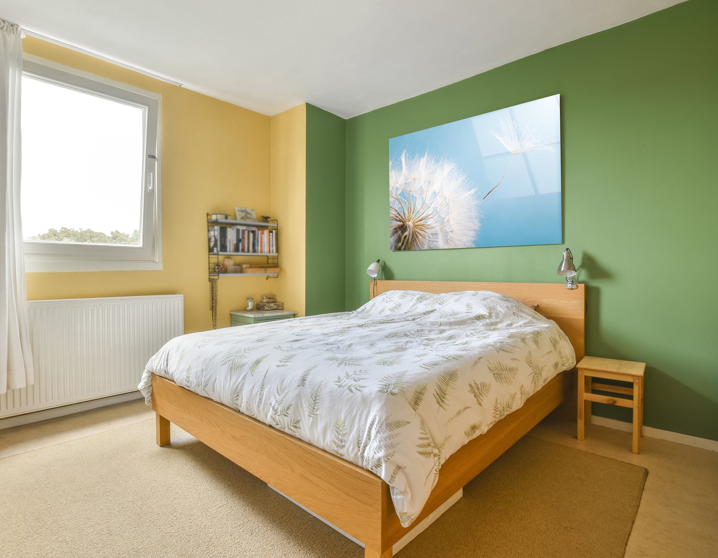 Flying Dandelion Seed on Blue Background | Premium HD Metal Wall Art