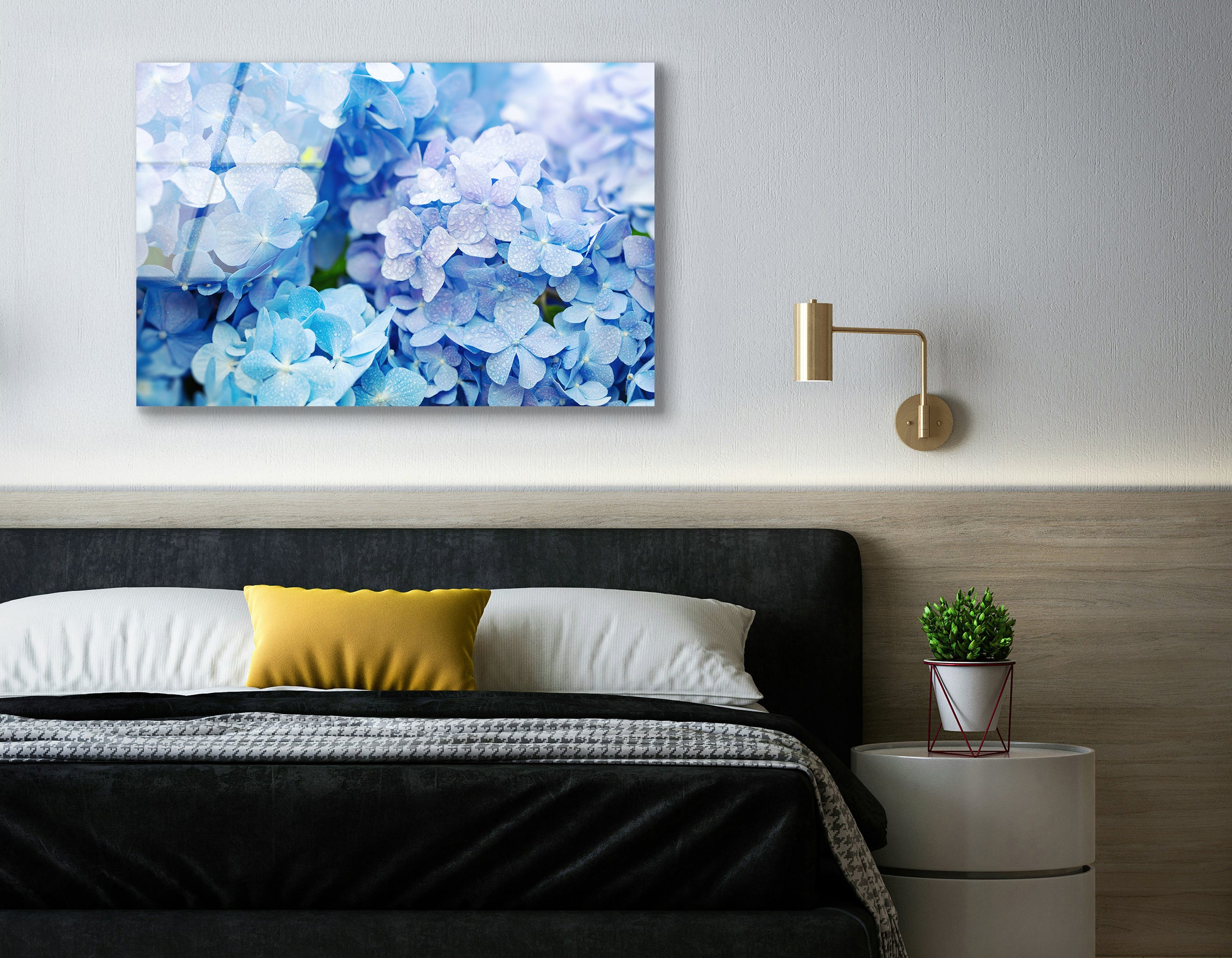 Blue Hydrangea Flower with Dew | Premium HD Metal Wall Art
