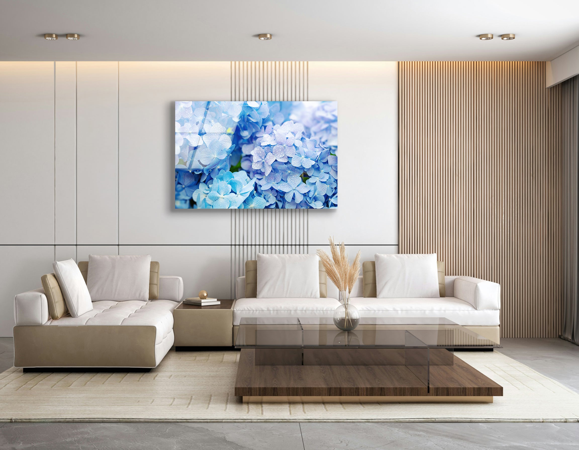 Blue Hydrangea Flower with Dew | Premium HD Metal Wall Art