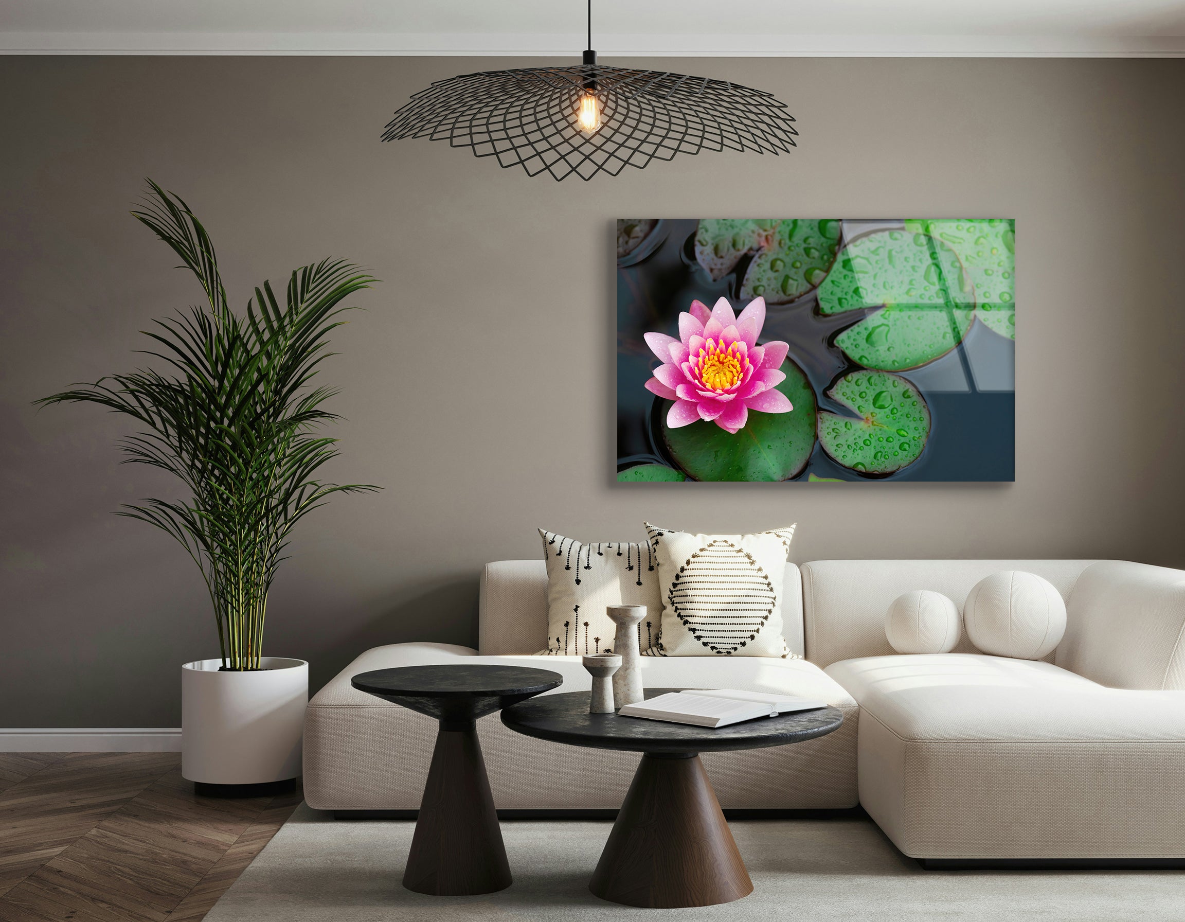 Pink Waterlily with Raindrops | Premium HD Metal Wall Art