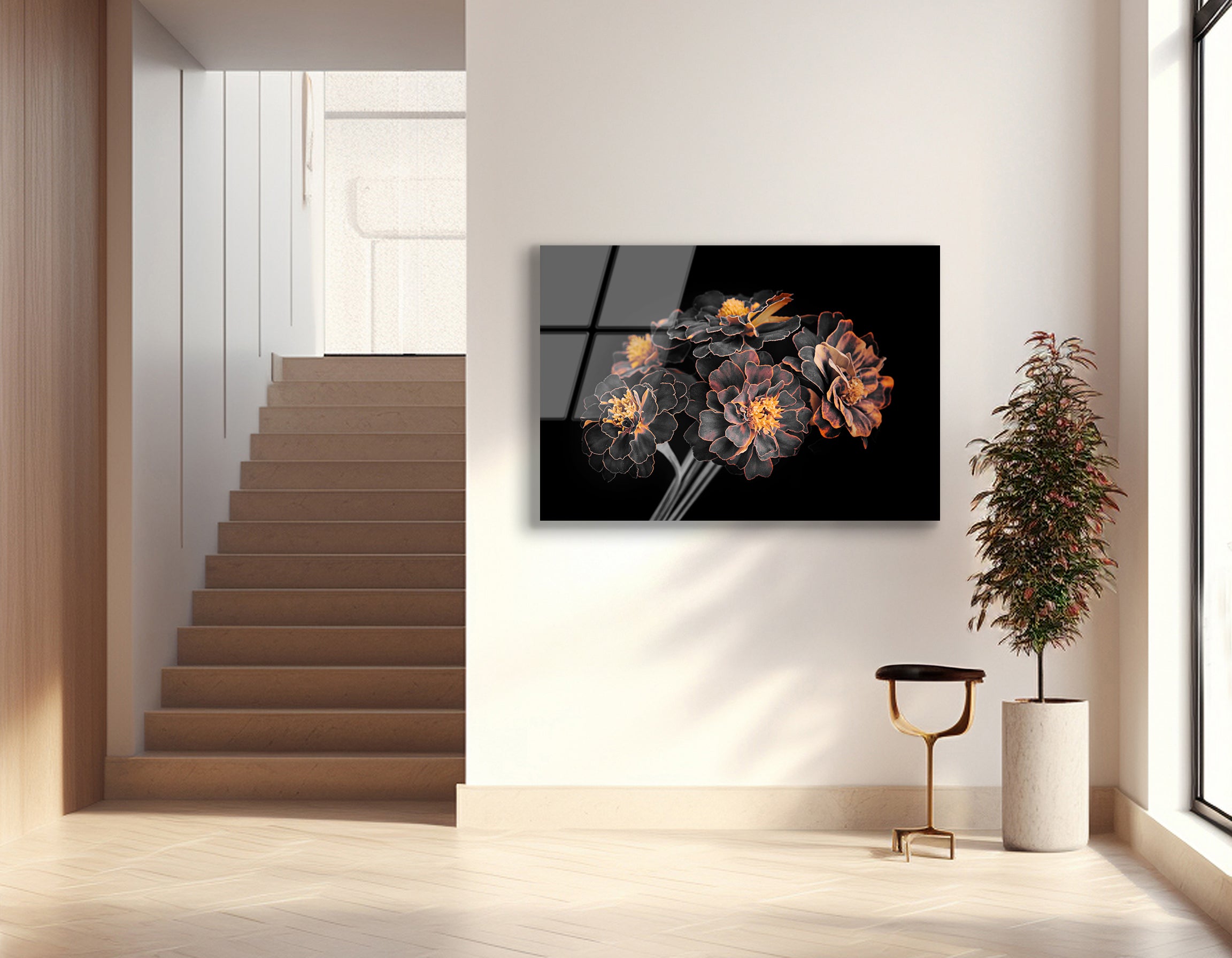 Garden Flowers with Orange-Edged Petals | Premium HD Metal Wall Art