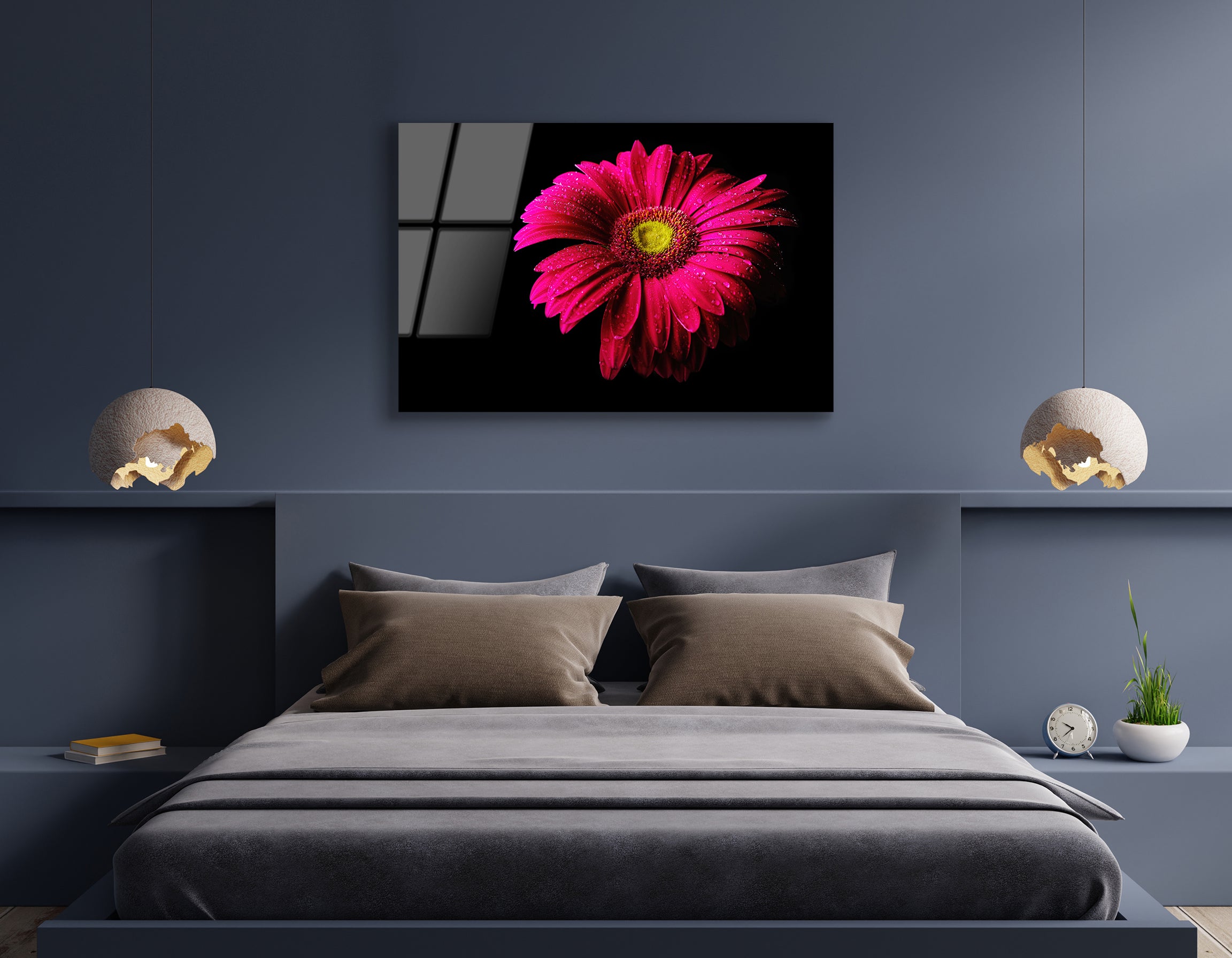 Gerbera Flower with Water Drops on Black Background | Premium HD Metal Wall Art