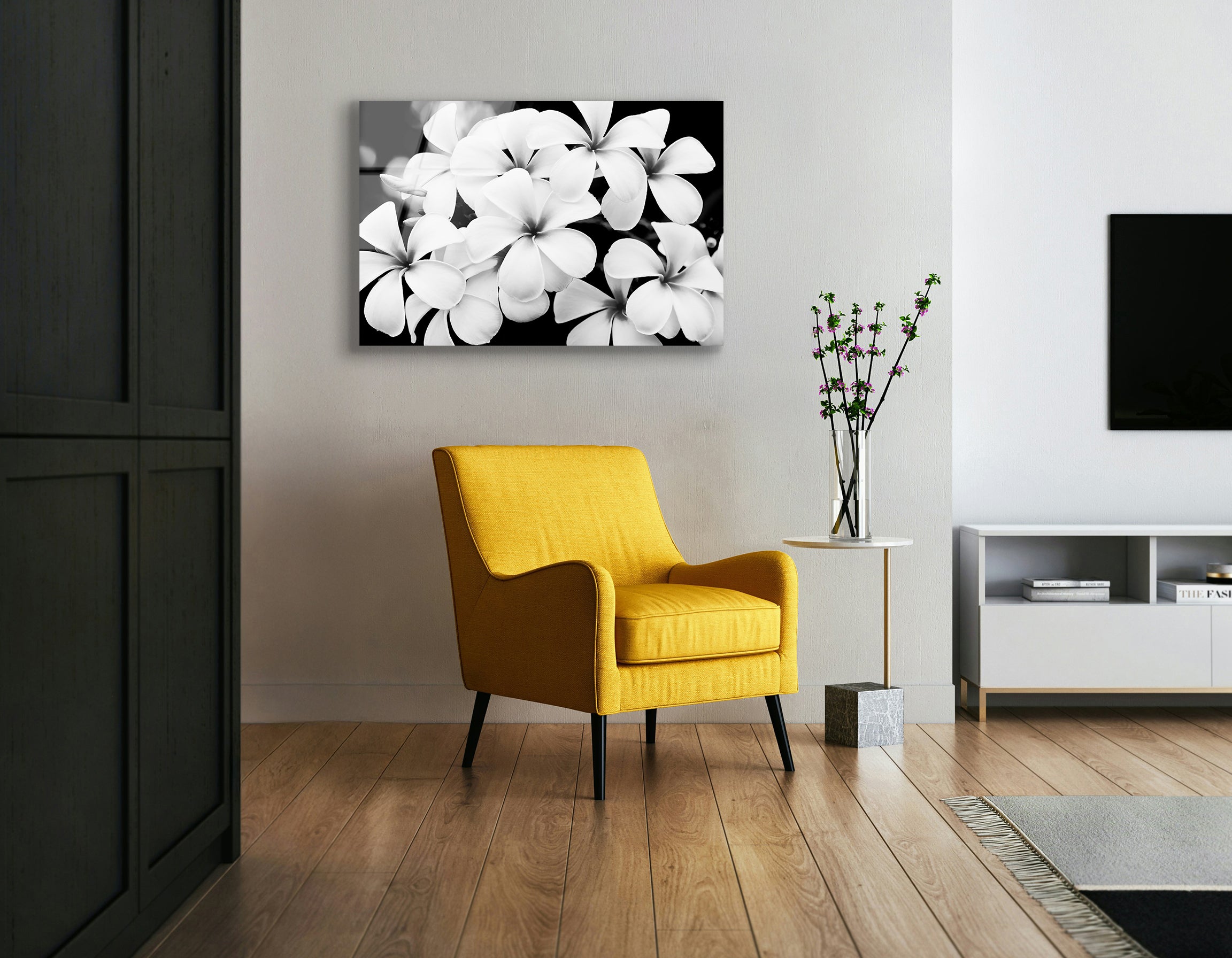 Black and White Plumeria Flowers | Premium HD Metal Wall Art