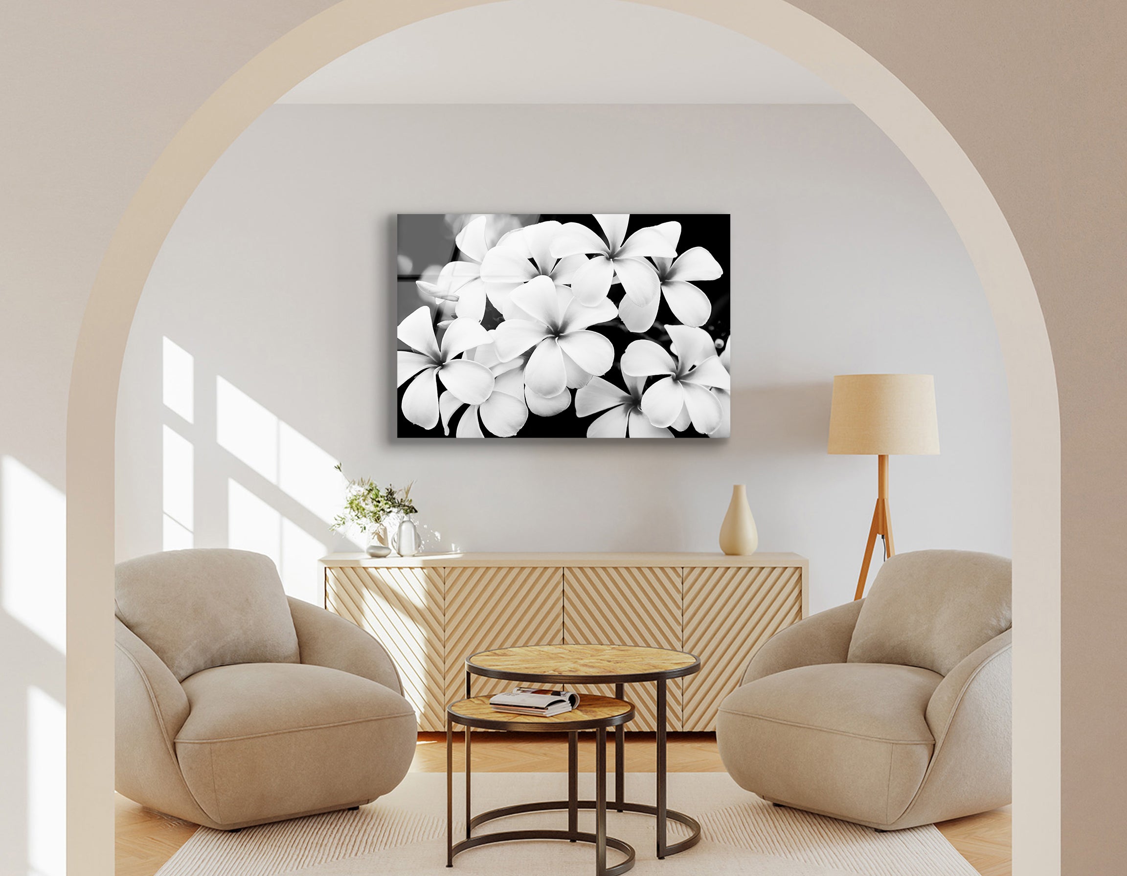 Black and White Plumeria Flowers | Premium HD Metal Wall Art