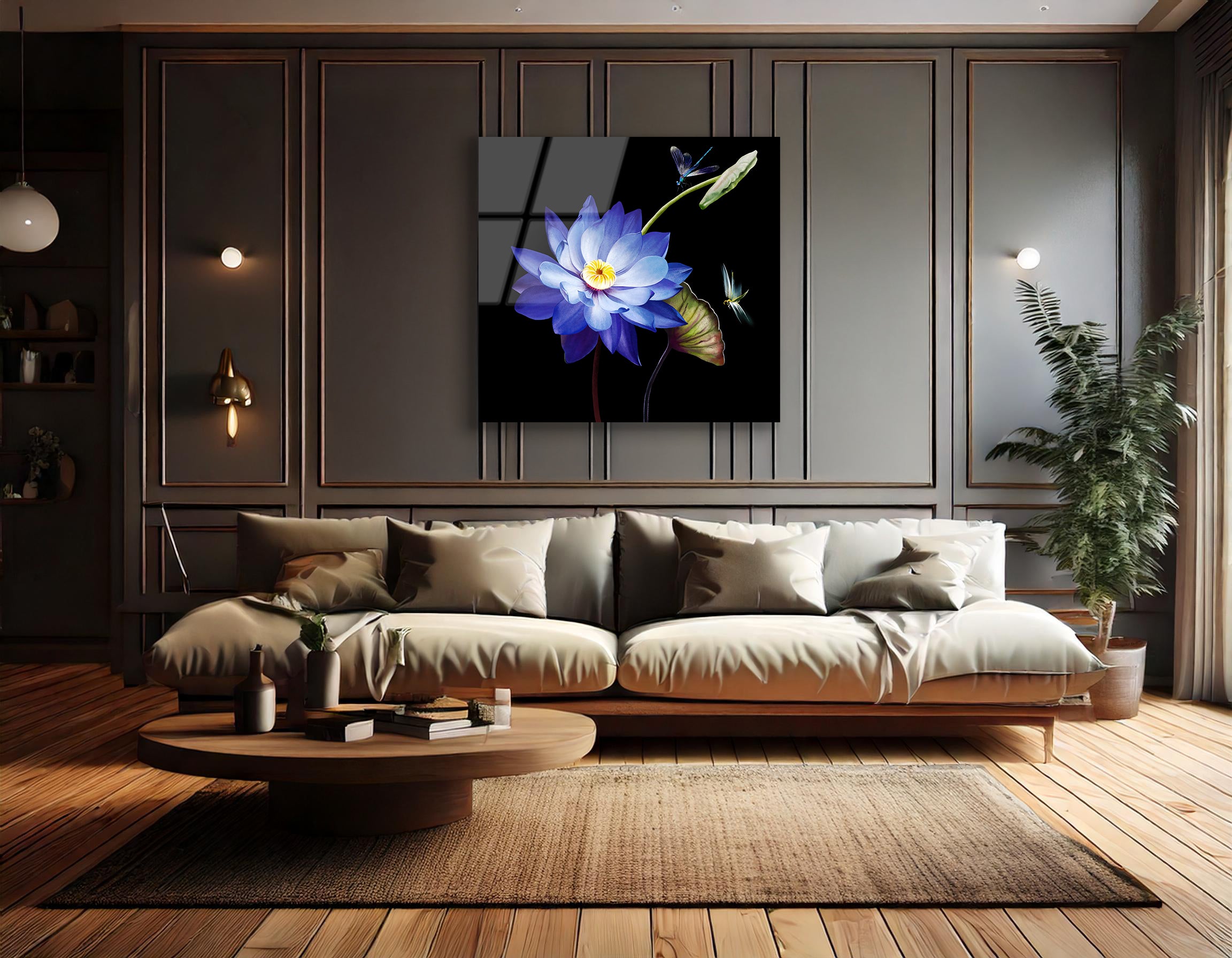 Luxury Purple Lotus Close-Up with Dragonflies | Premium HD Metal Wall Art
