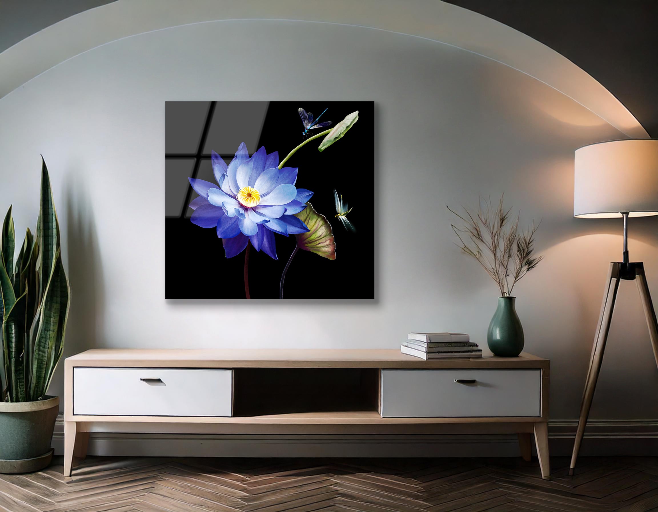 Luxury Purple Lotus Close-Up with Dragonflies | Premium HD Metal Wall Art
