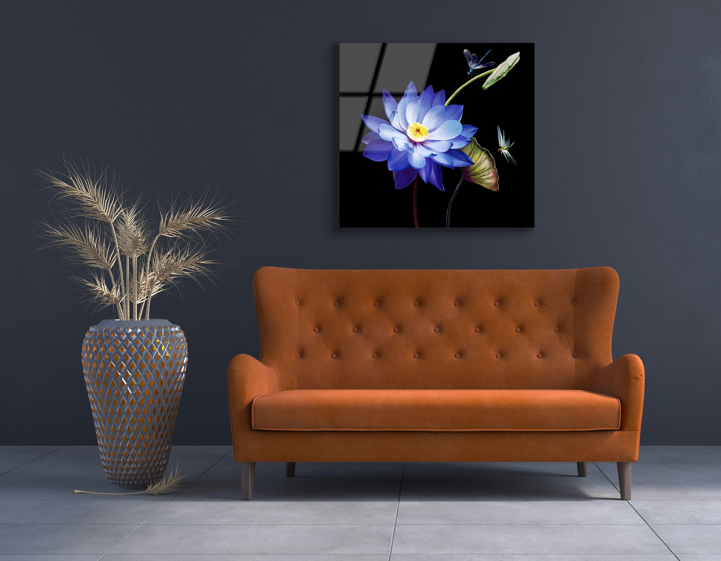 Luxury Purple Lotus Close-Up with Dragonflies | Premium HD Metal Wall Art
