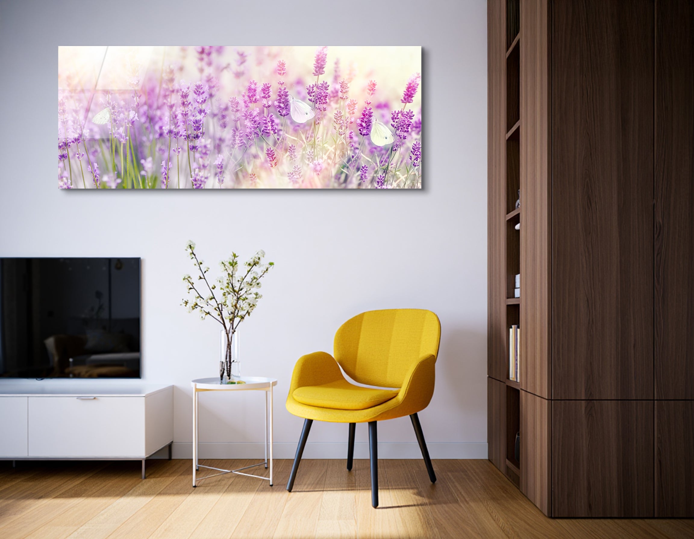 White Butterfly on Lavender | Premium HD Metal Wall Art