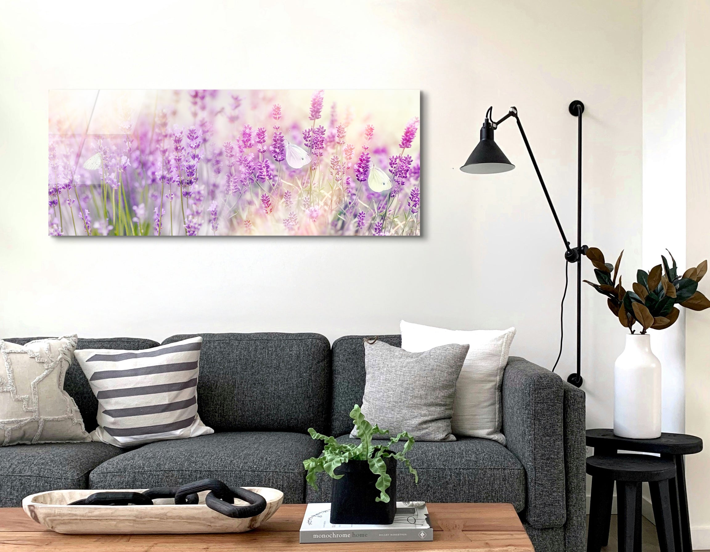 White Butterfly on Lavender | Premium HD Metal Wall Art