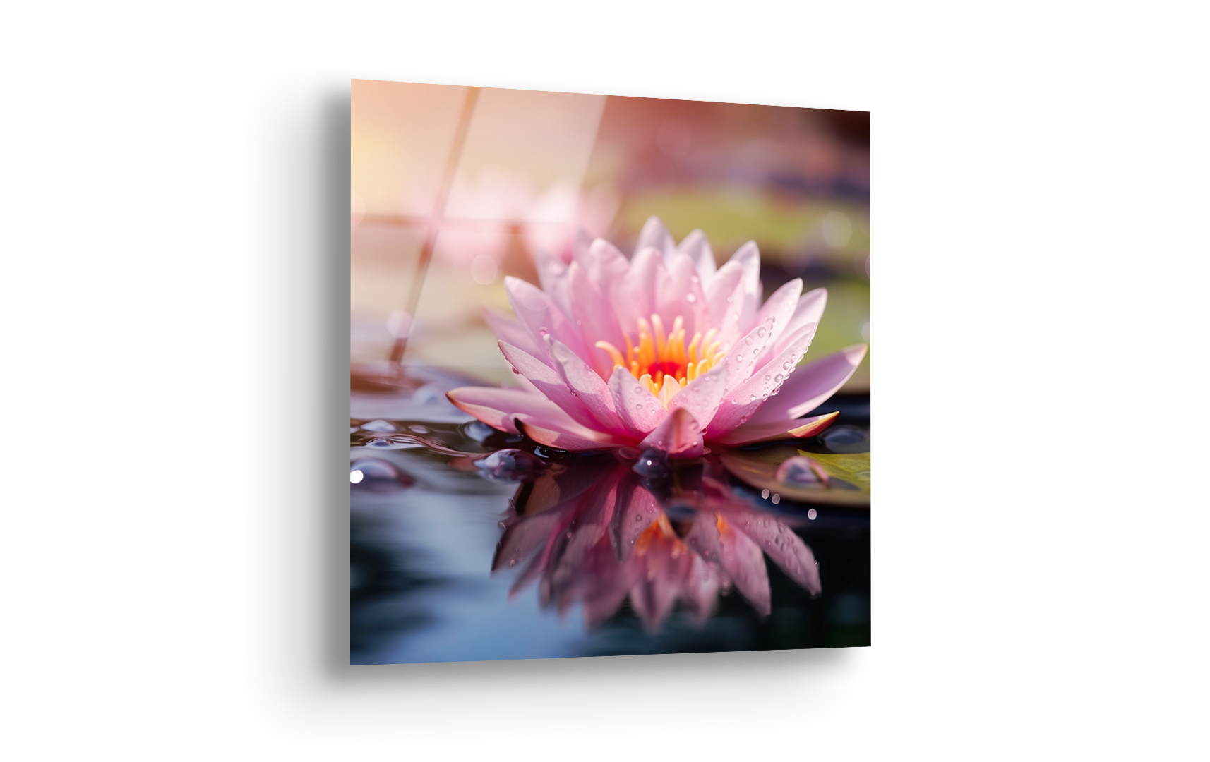 Pink Lotus Flower on Water | Premium HD Metal Wall Art