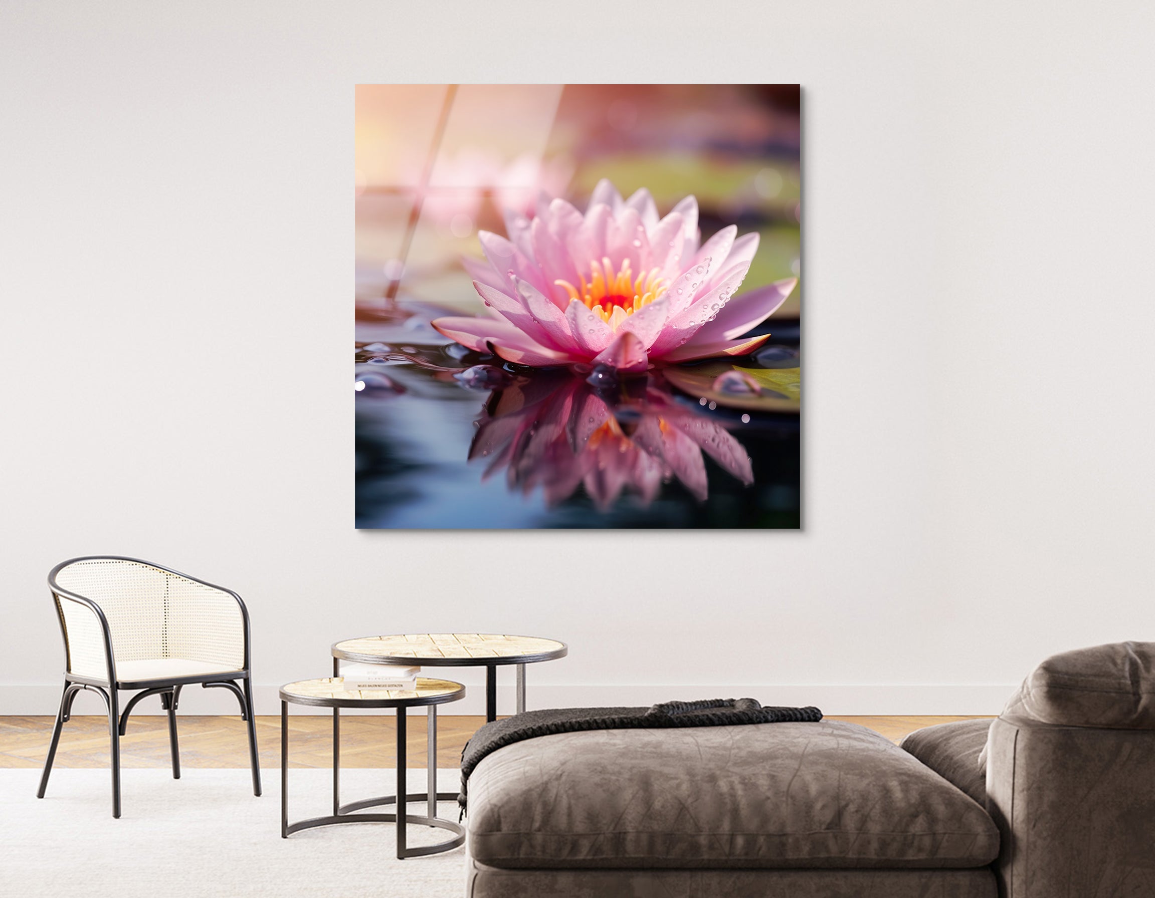 Pink Lotus Flower on Water | Premium HD Metal Wall Art