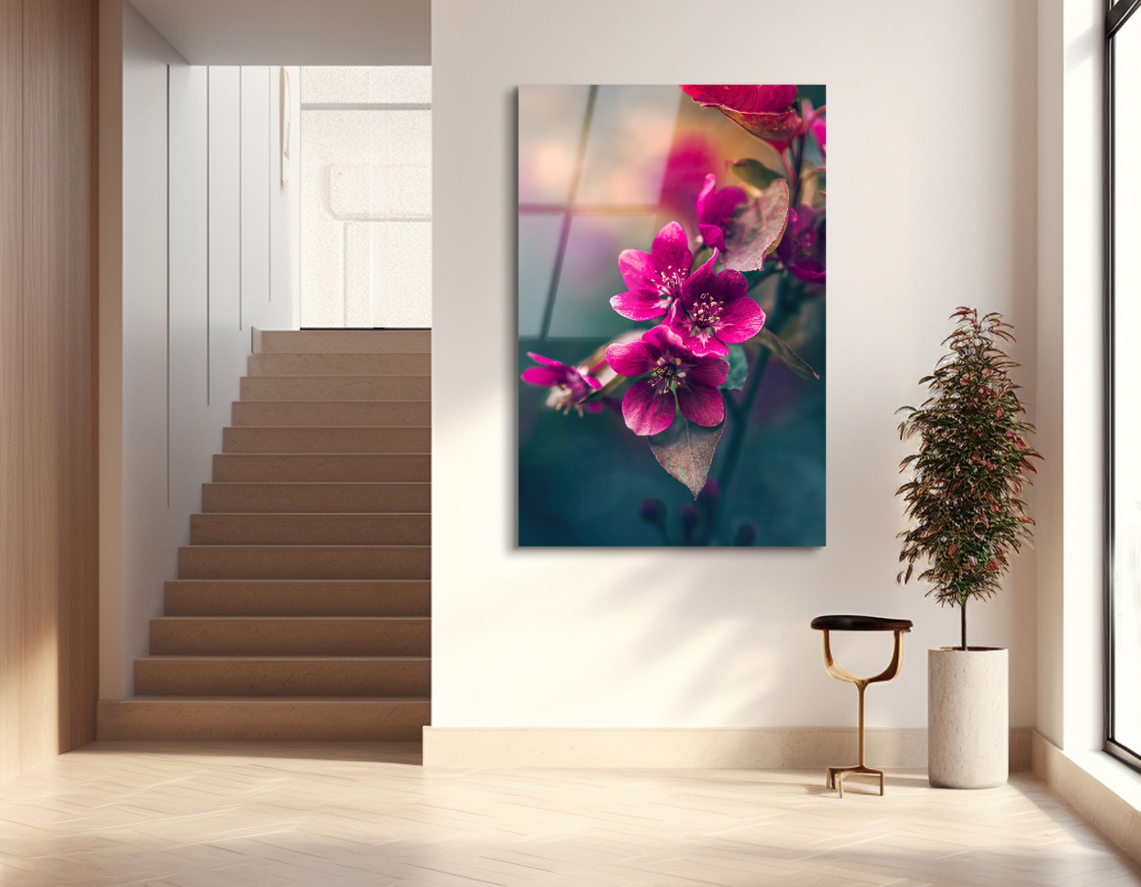Pink Apple Blossoms in Warm Light | Premium HD Metal Wall Art