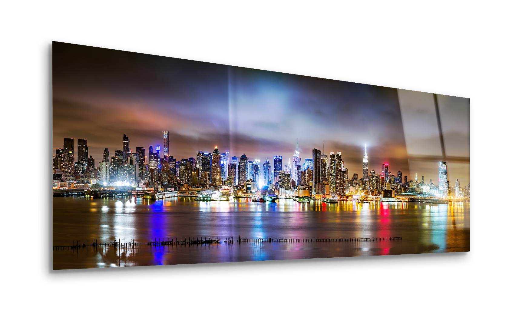 New York City Panorama on a Cloudy Night | Premium HD Metal Wall Art