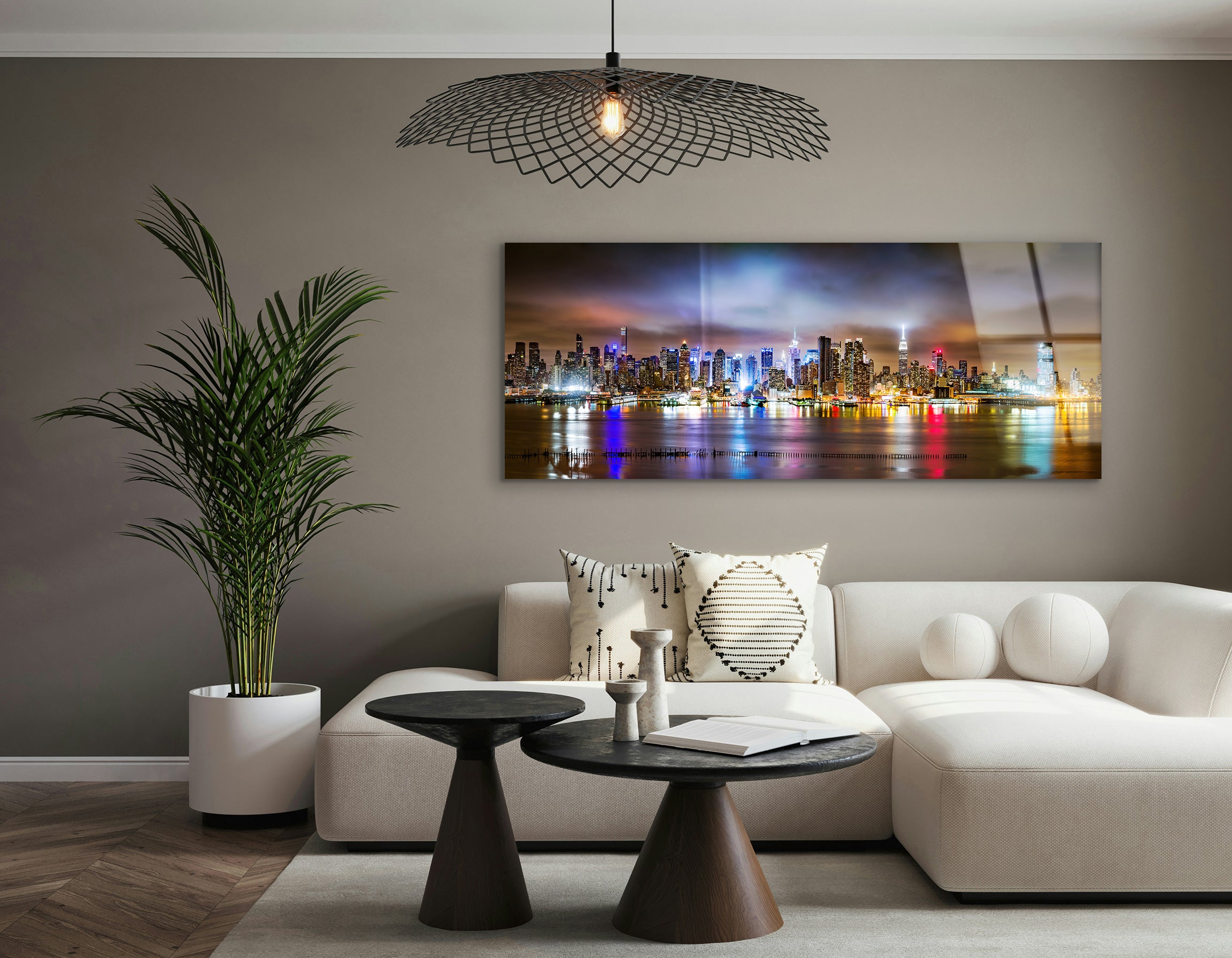 New York City Panorama on a Cloudy Night | Premium HD Metal Wall Art